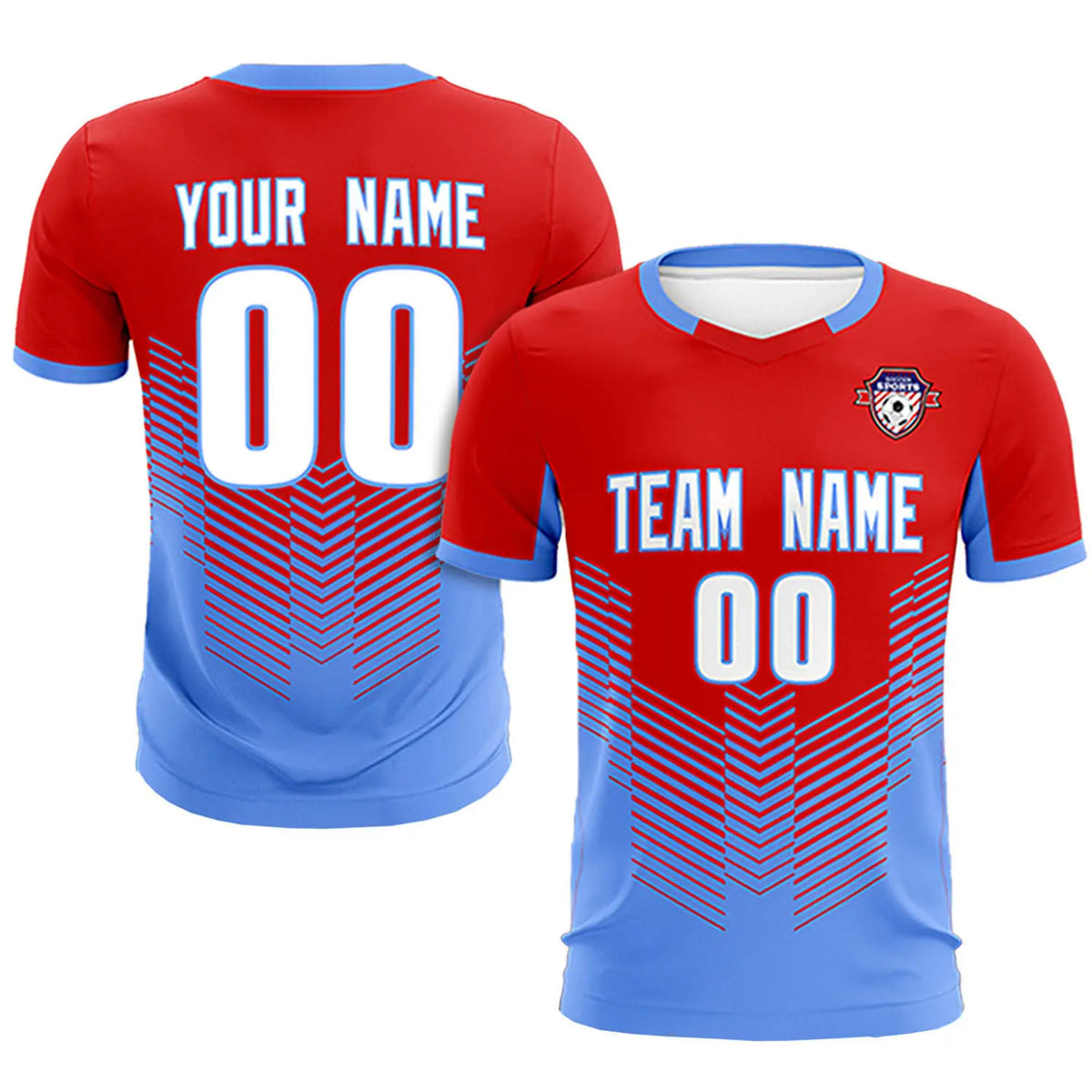 Custom Red Powder Blue Sport Soccer Sets Jersey