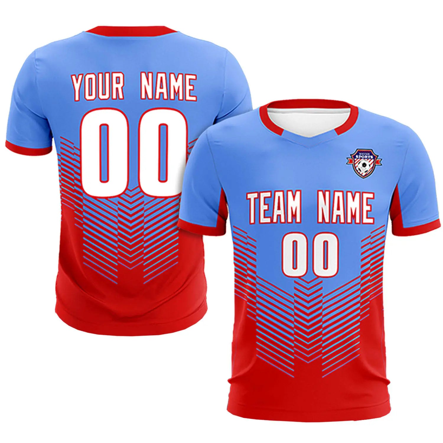 Custom Powder Blue Red Sport Soccer Sets Jersey