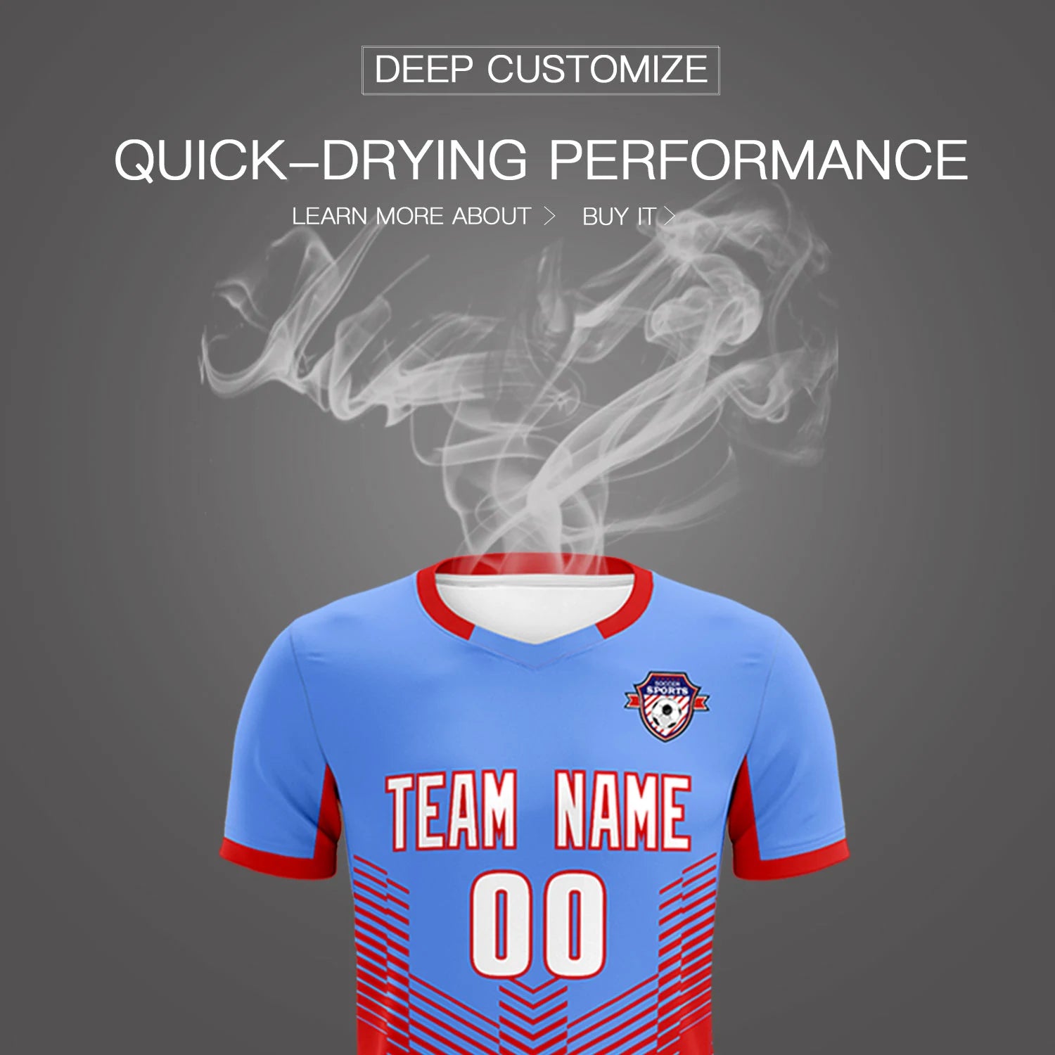 Custom Powder Blue Red Sport Soccer Sets Jersey