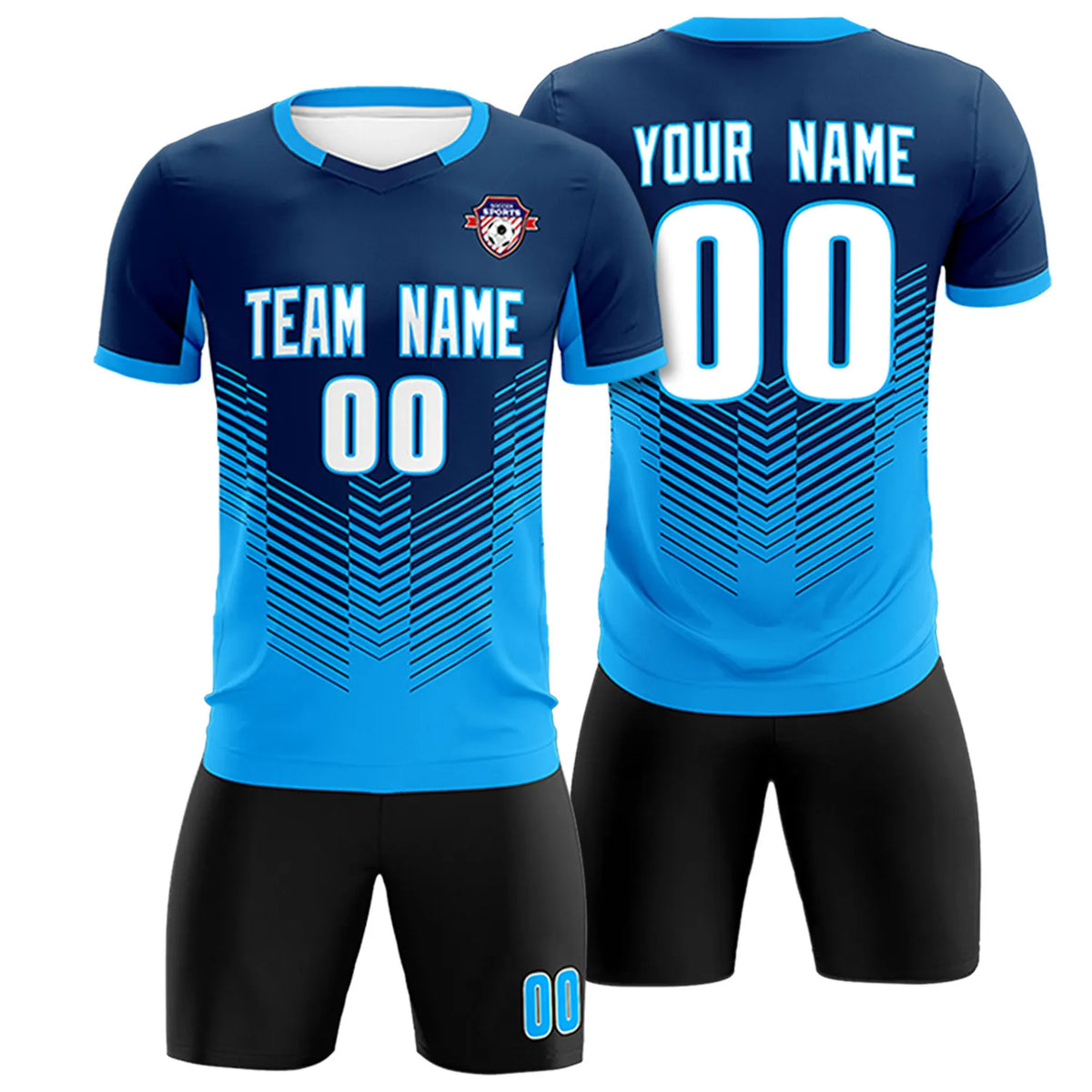 Custom Navy Powder Blue Sport Soccer Sets Jersey