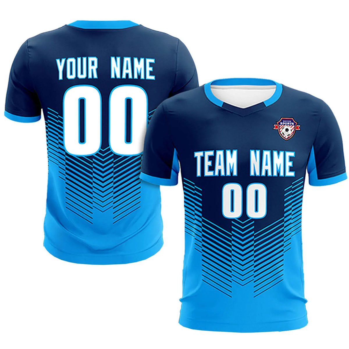 Custom Navy Powder Blue Sport Soccer Sets Jersey
