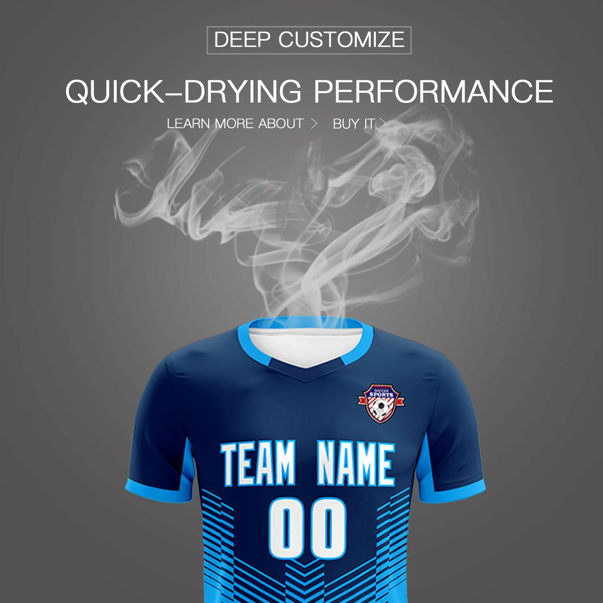 Custom Navy Powder Blue Sport Soccer Sets Jersey