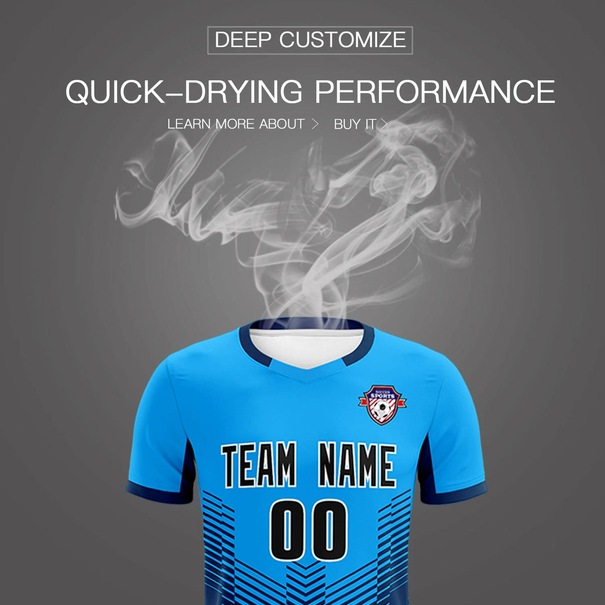 Custom Powder Blue Navy Sport Soccer Sets Jersey