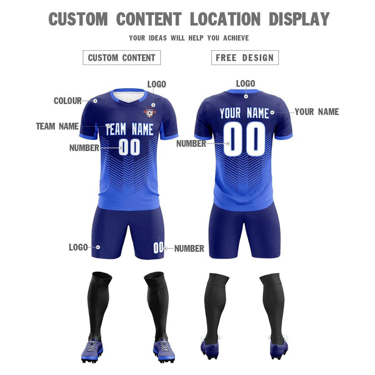 Custom Navy Royal Blue Sport Soccer Sets Jersey