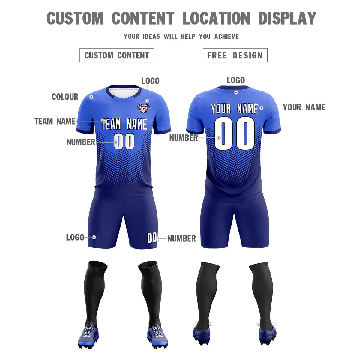 Custom Royal Blue Navy Sport Soccer Sets Jersey