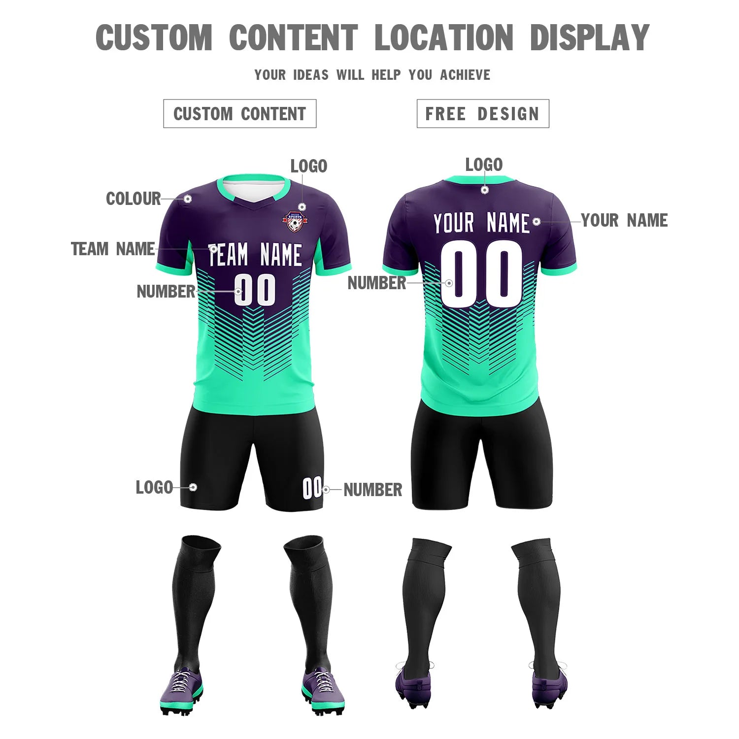 Custom Dark Purple Bright Green Sport Soccer Sets Jersey