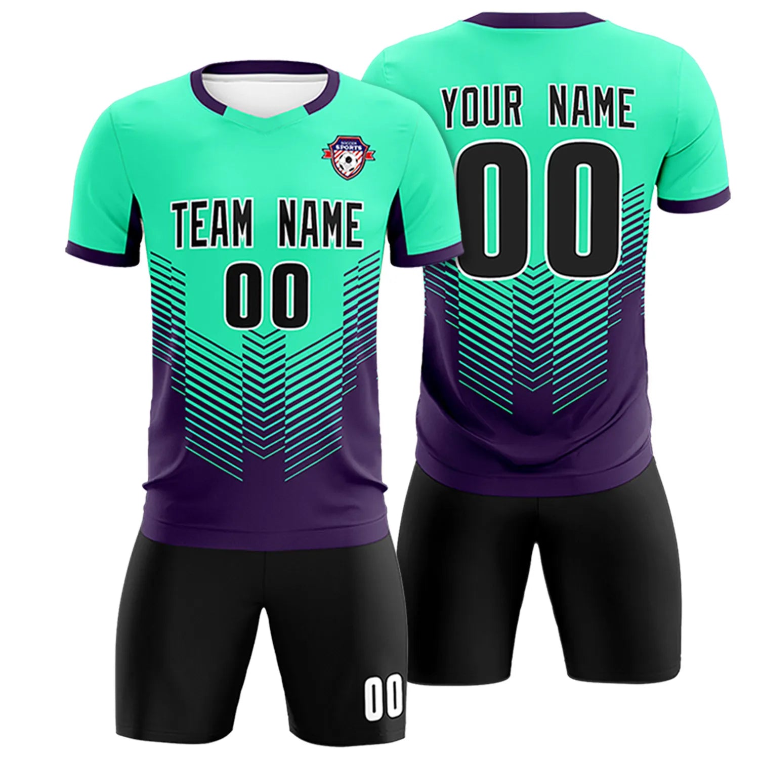 Custom Bright Green Dark Purple Sport Soccer Sets Jersey