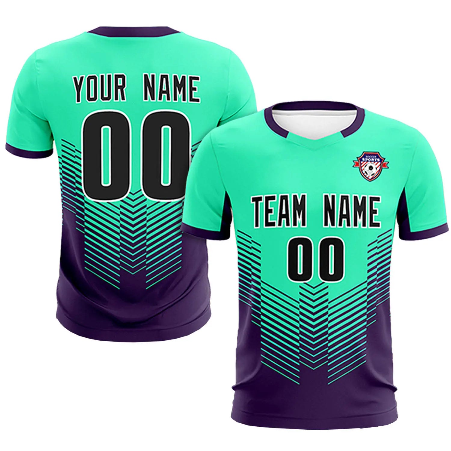 Custom Bright Green Dark Purple Sport Soccer Sets Jersey