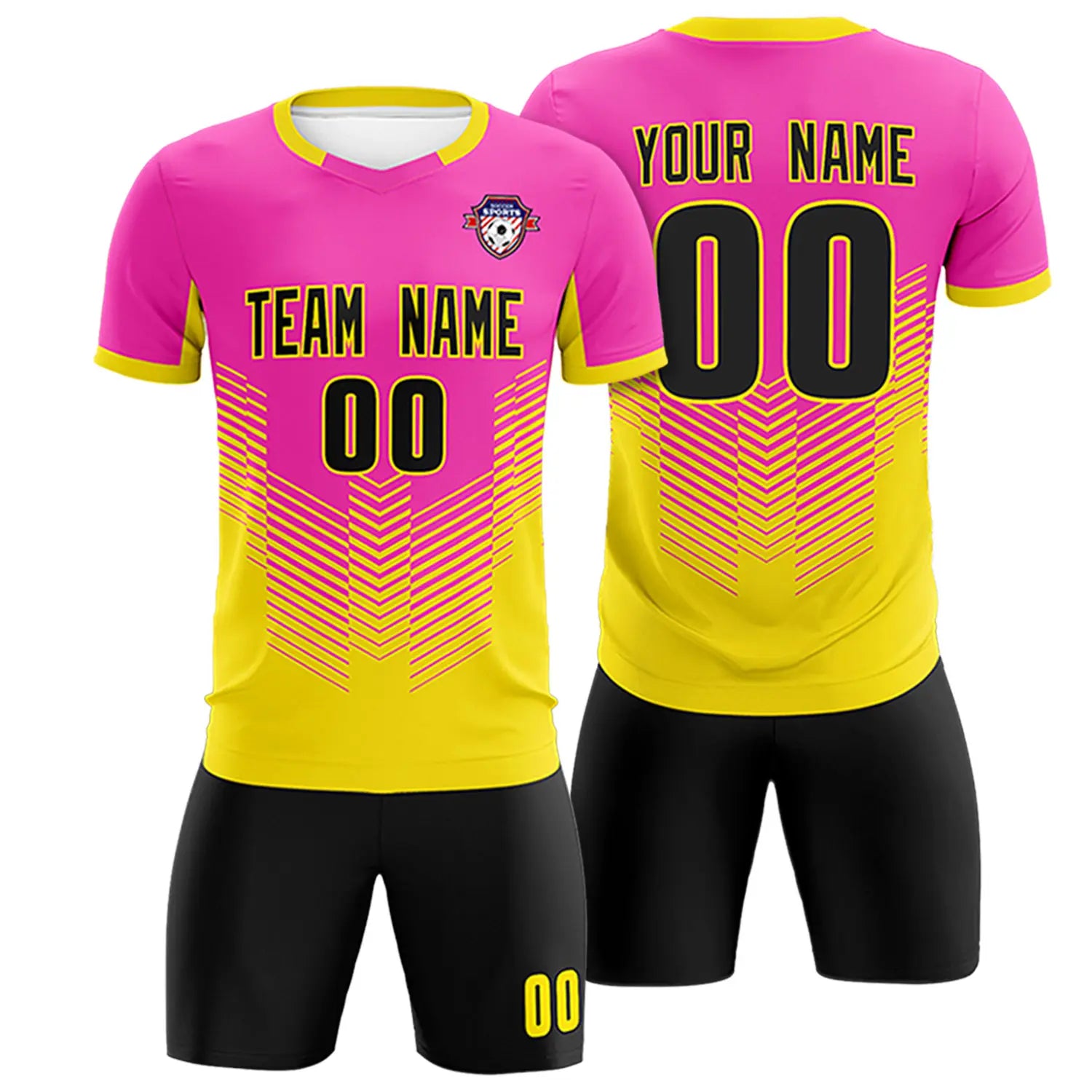Custom Pink Yellow Sport Soccer Sets Jersey