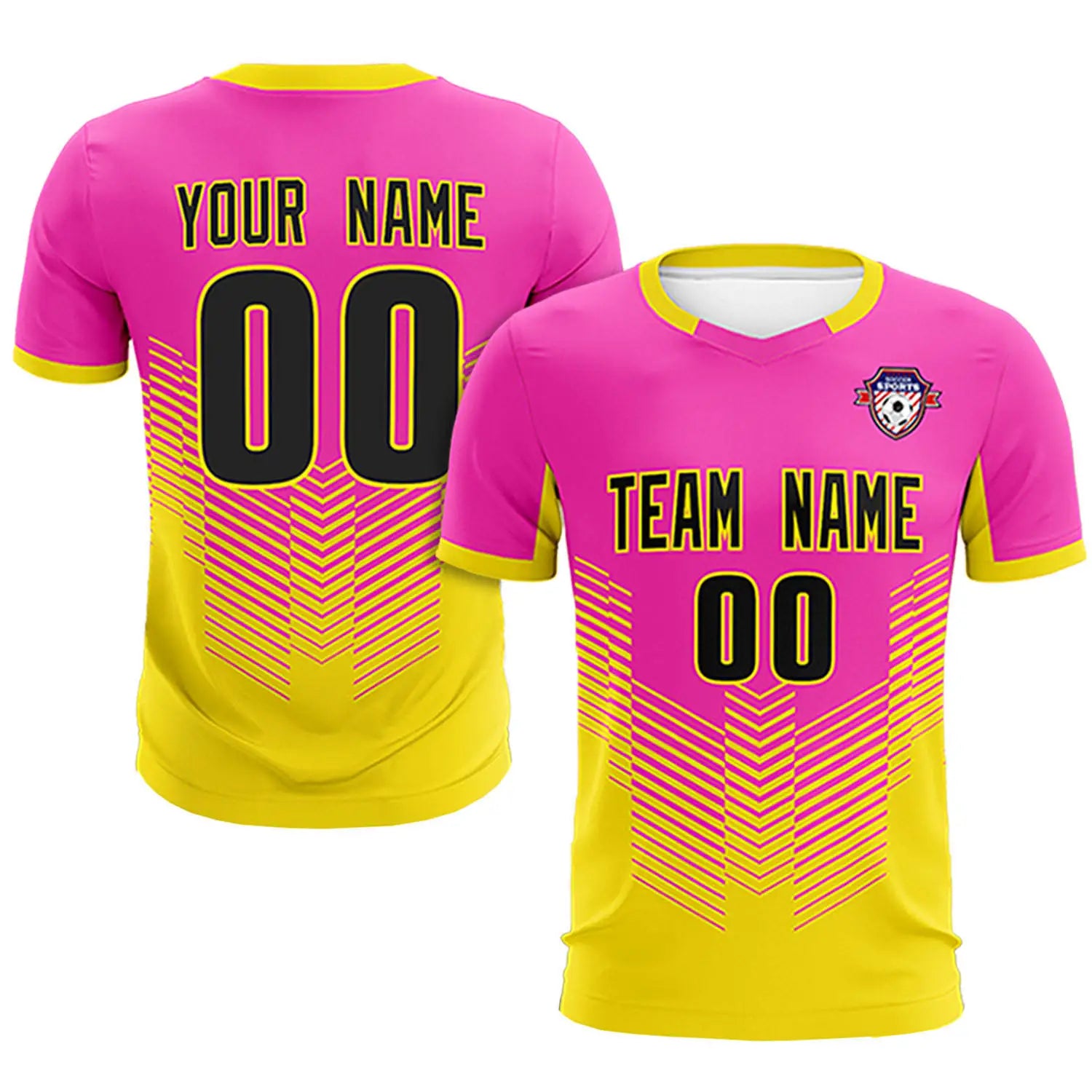 Custom Pink Yellow Sport Soccer Sets Jersey