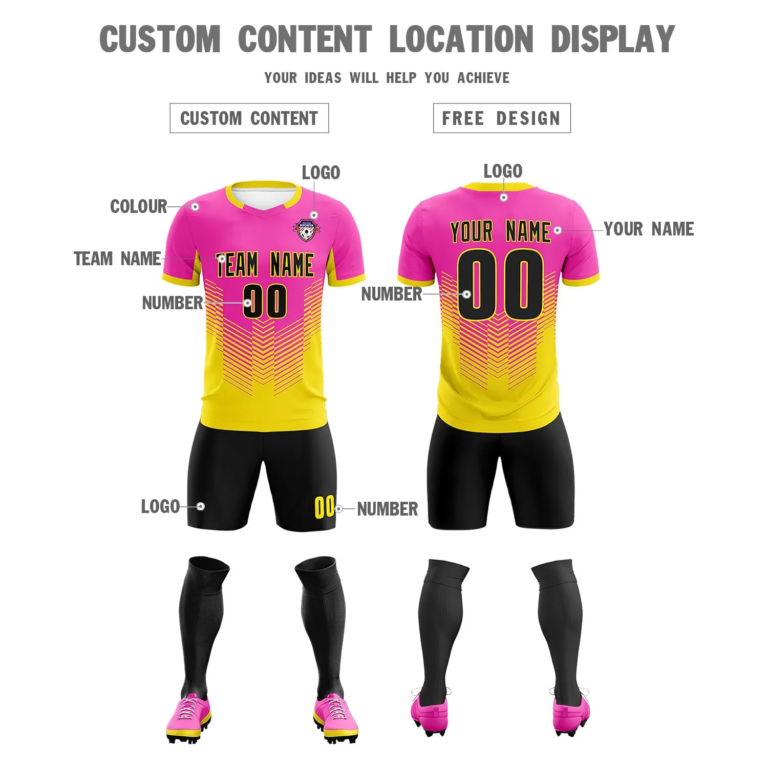 Custom Pink Yellow Sport Soccer Sets Jersey