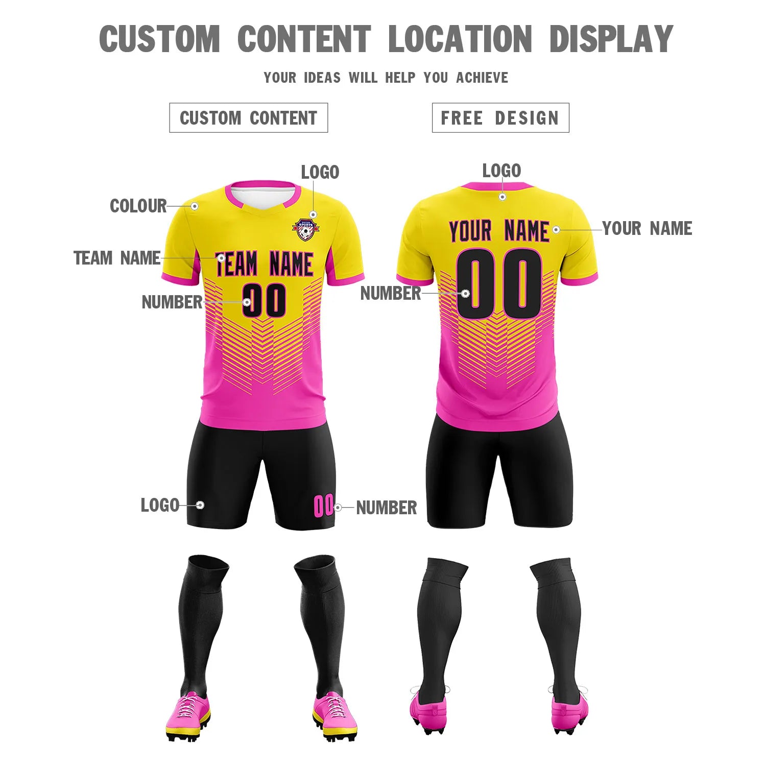 Custom Yellow Pink Sport Soccer Sets Jersey