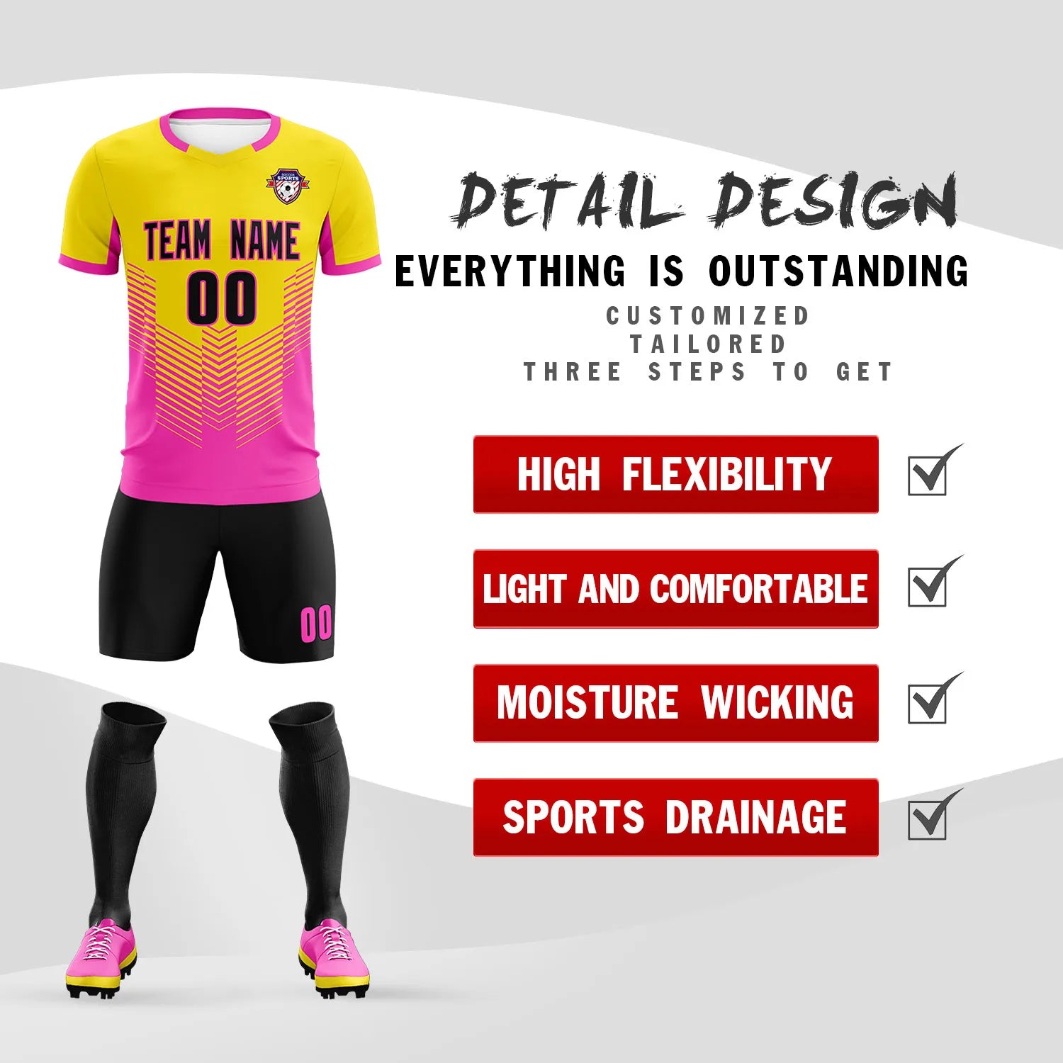 Custom Yellow Pink Sport Soccer Sets Jersey