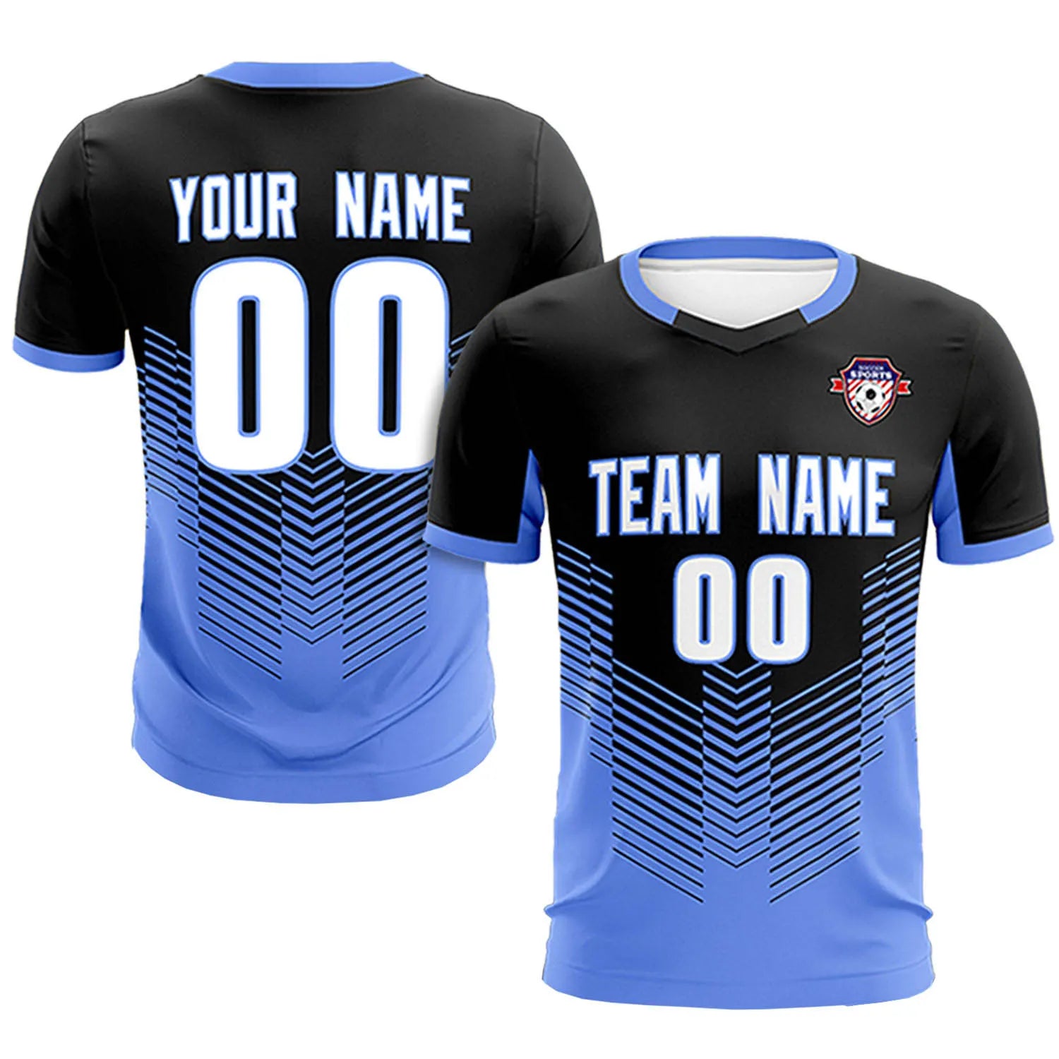 Custom Black Powder Blue Sport Soccer Sets Jersey