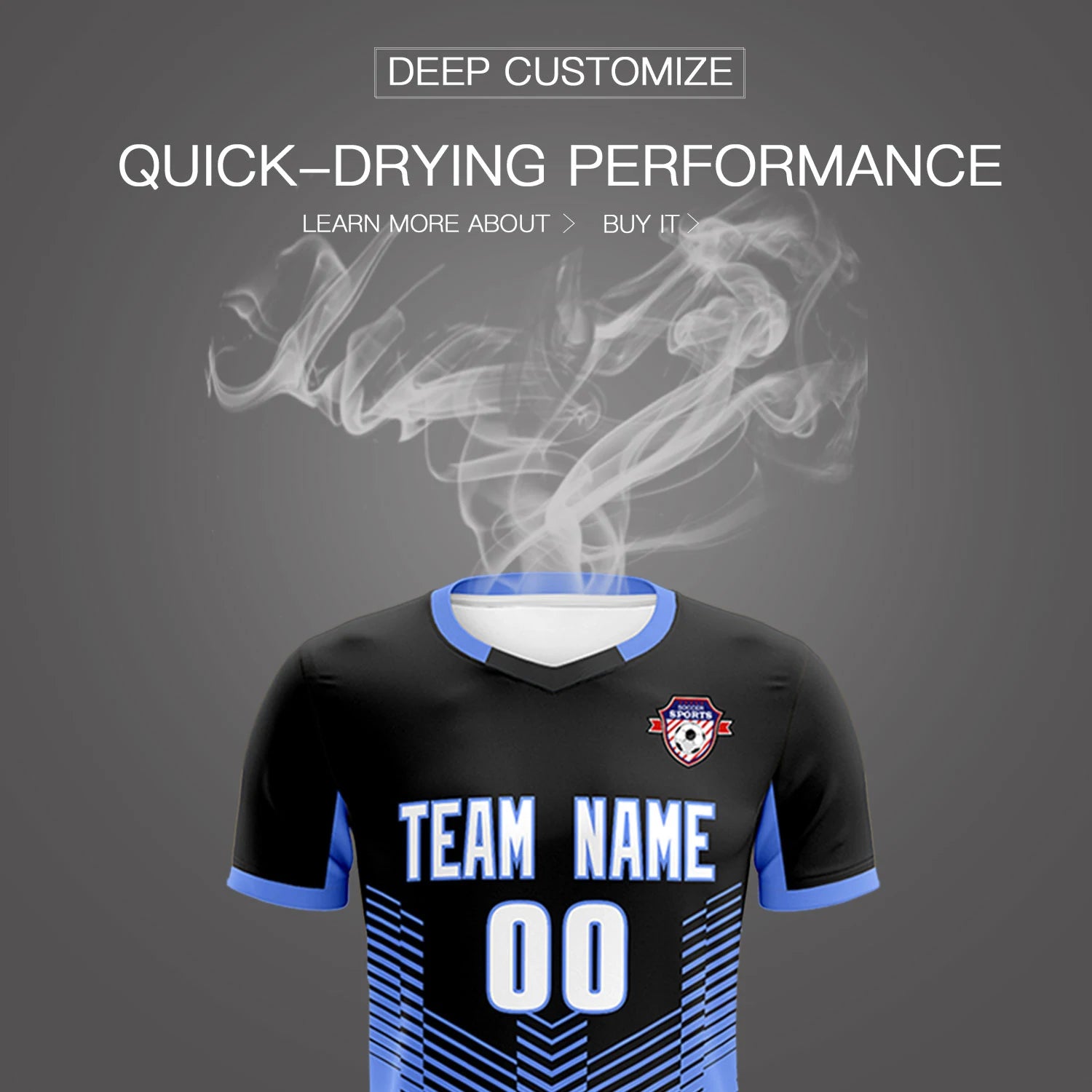 Custom Black Powder Blue Sport Soccer Sets Jersey