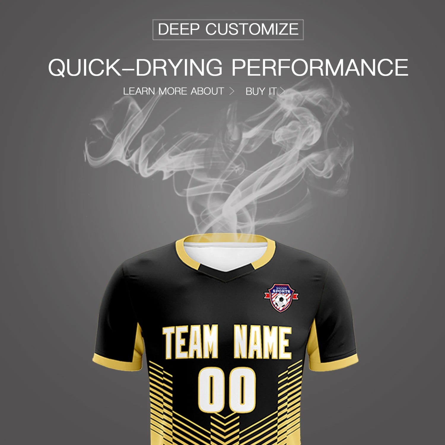 Custom Black Old Gold Sport Soccer Sets Jersey