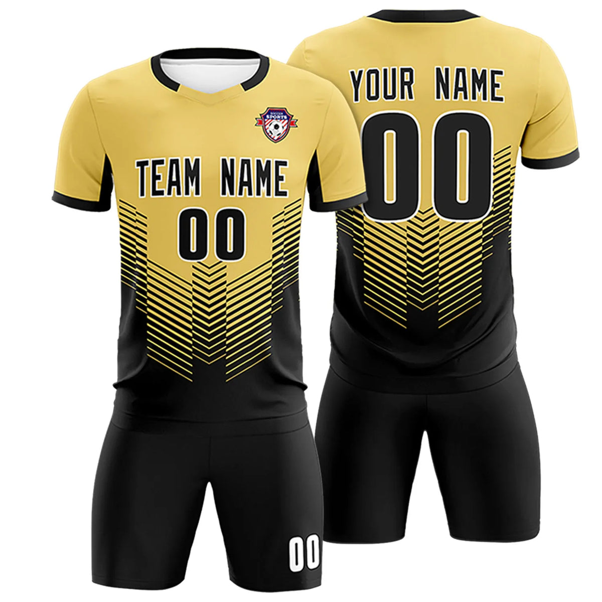 Custom Old Gold Black Sport Soccer Sets Jersey