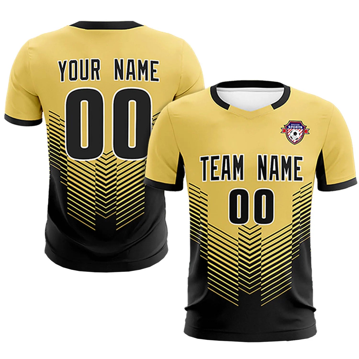 Custom Old Gold Black Sport Soccer Sets Jersey