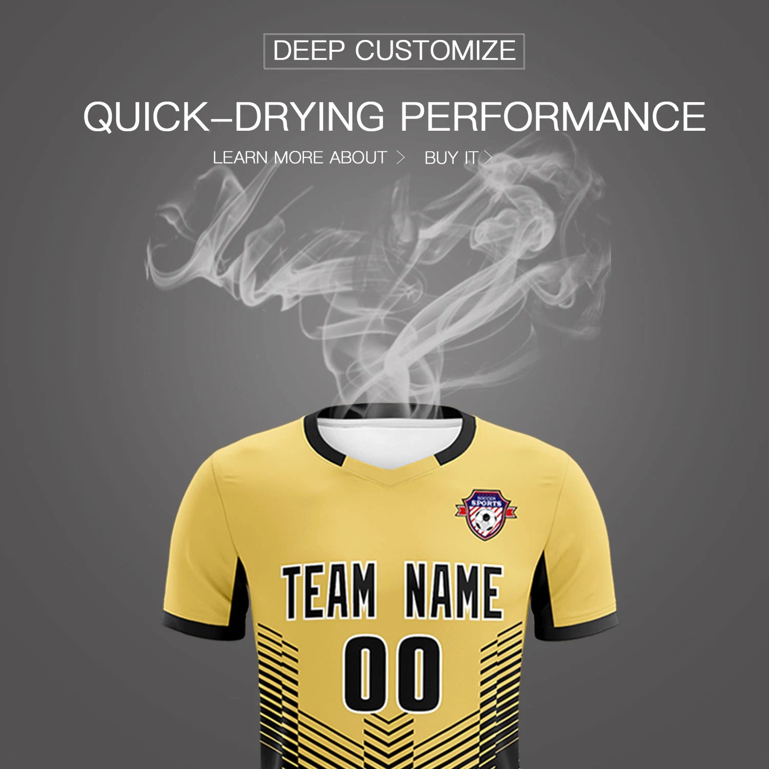 Custom Old Gold Black Sport Soccer Sets Jersey