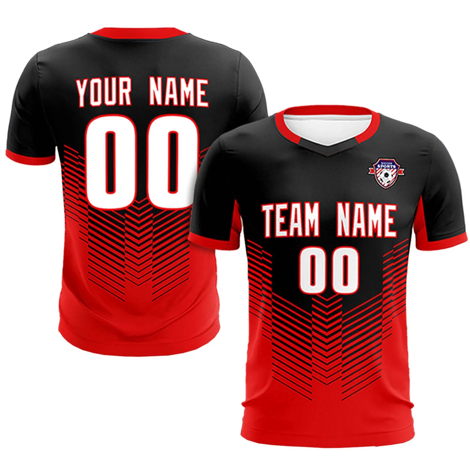 Custom Black Red Sport Soccer Sets Jersey