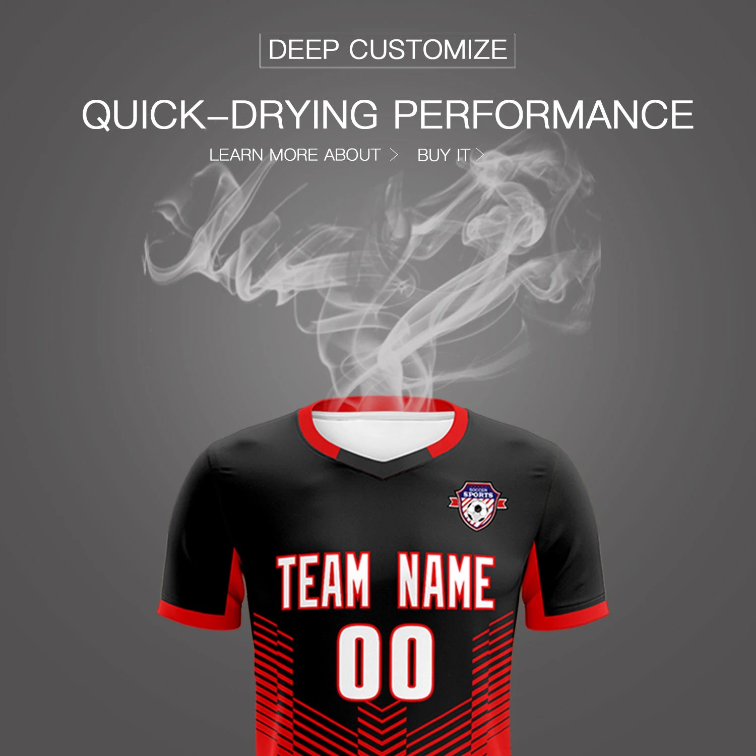 Custom Black Red Sport Soccer Sets Jersey