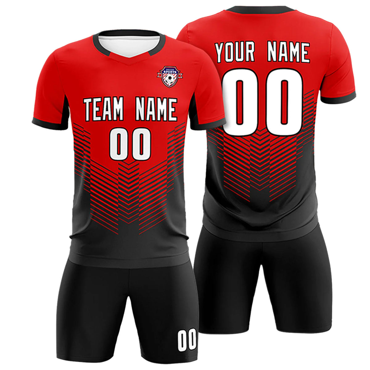 Custom Red Black Sport Soccer Sets Jersey