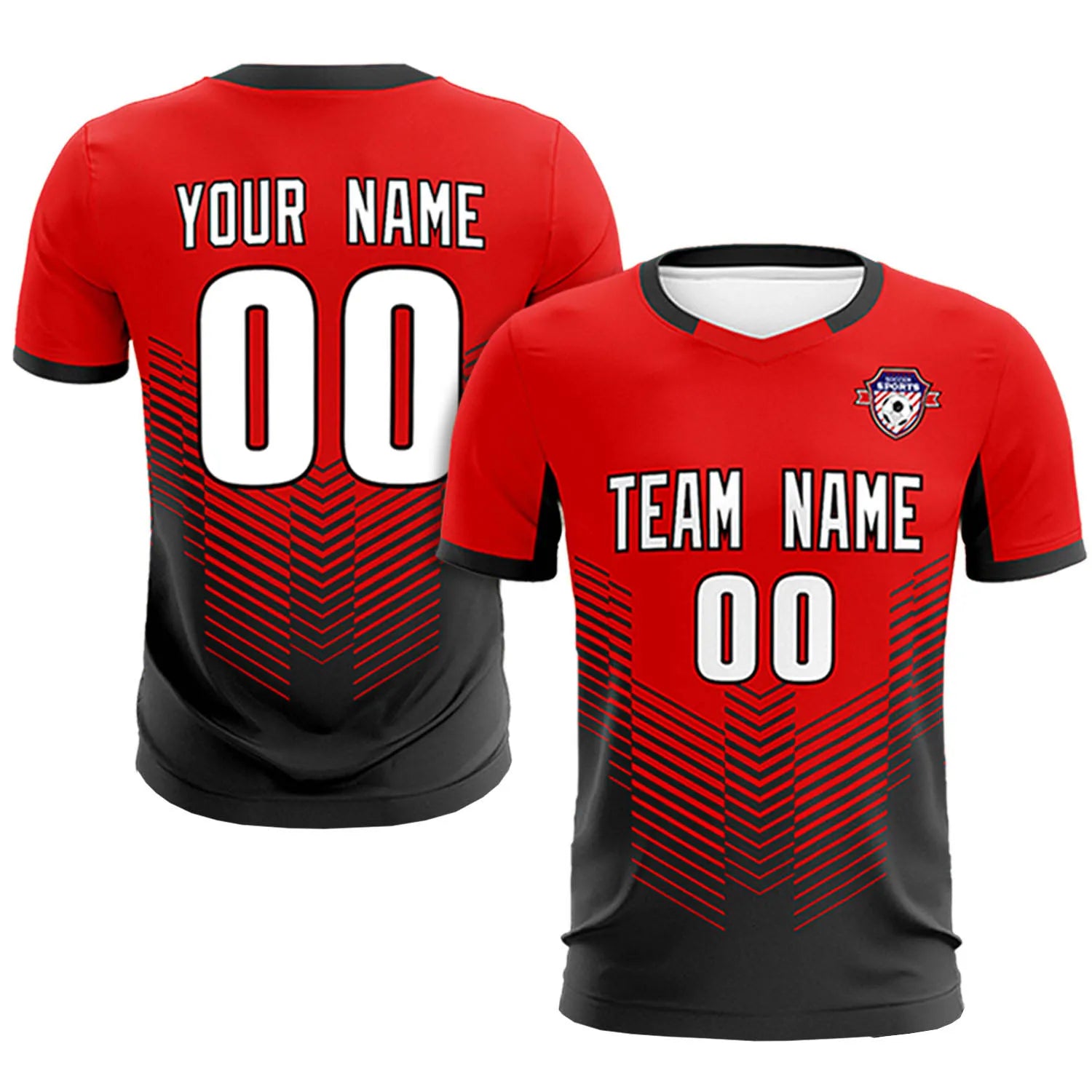 Custom Red Black Sport Soccer Sets Jersey