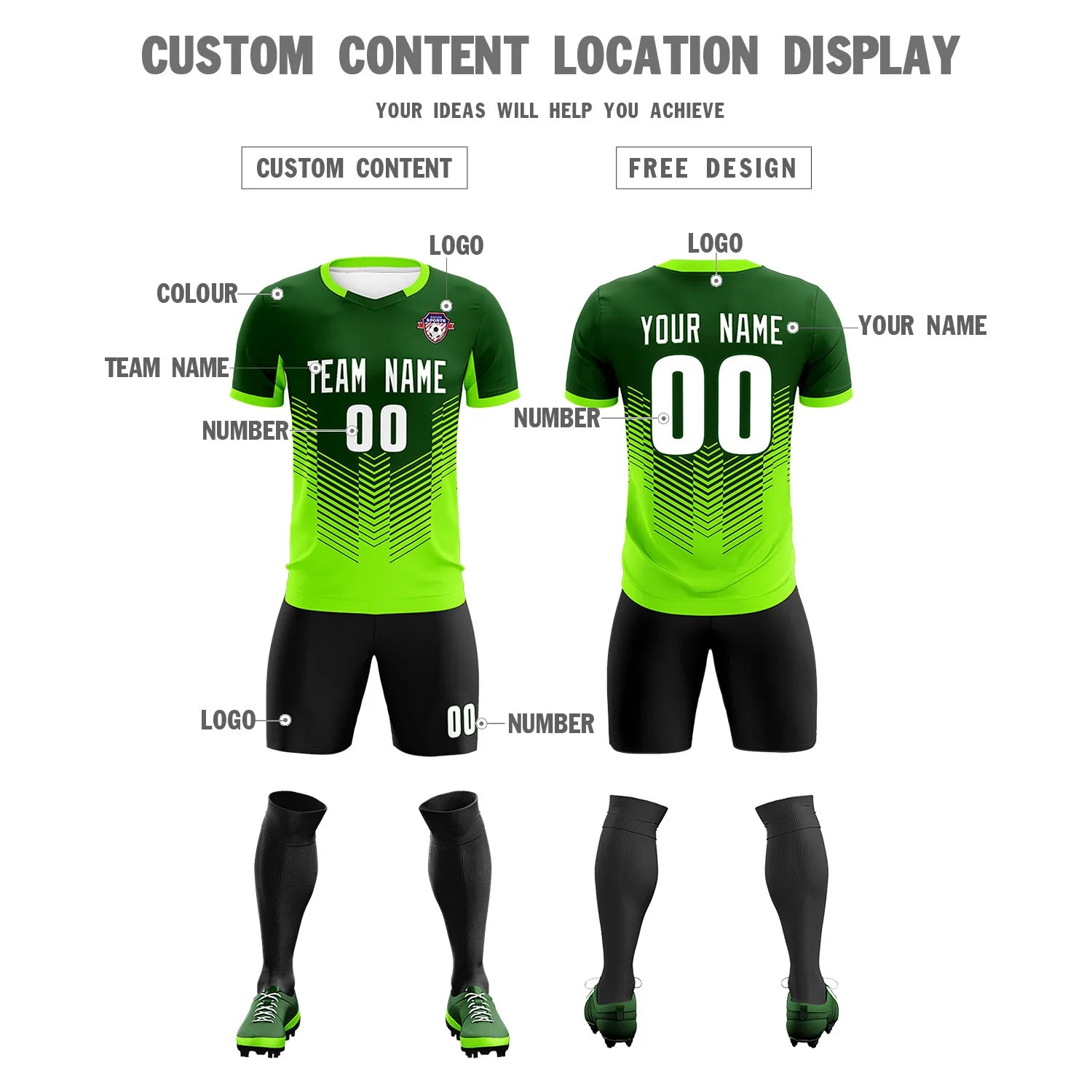 Custom Kelly Green Neon Green Sport Soccer Sets Jersey