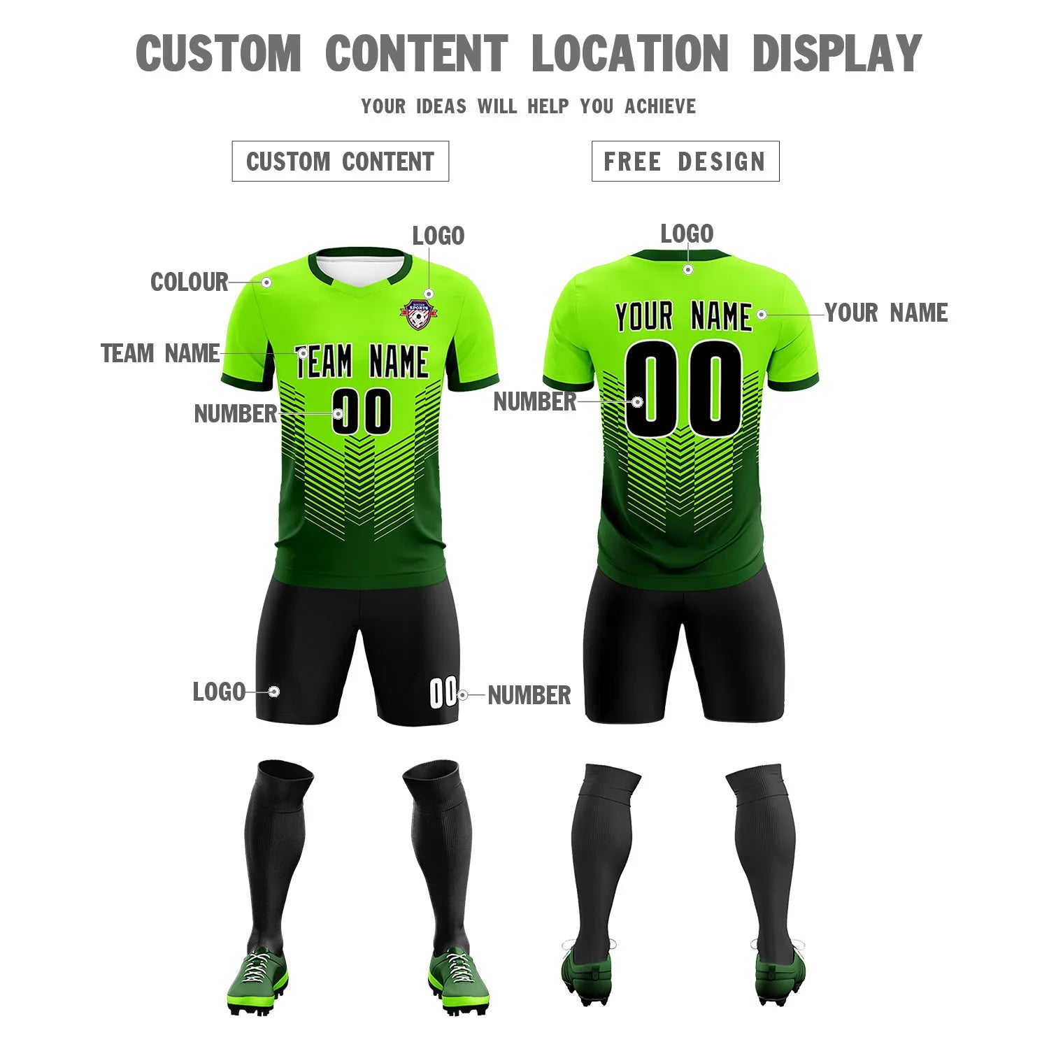 Custom Neon Green Kelly Green Sport Soccer Sets Jersey