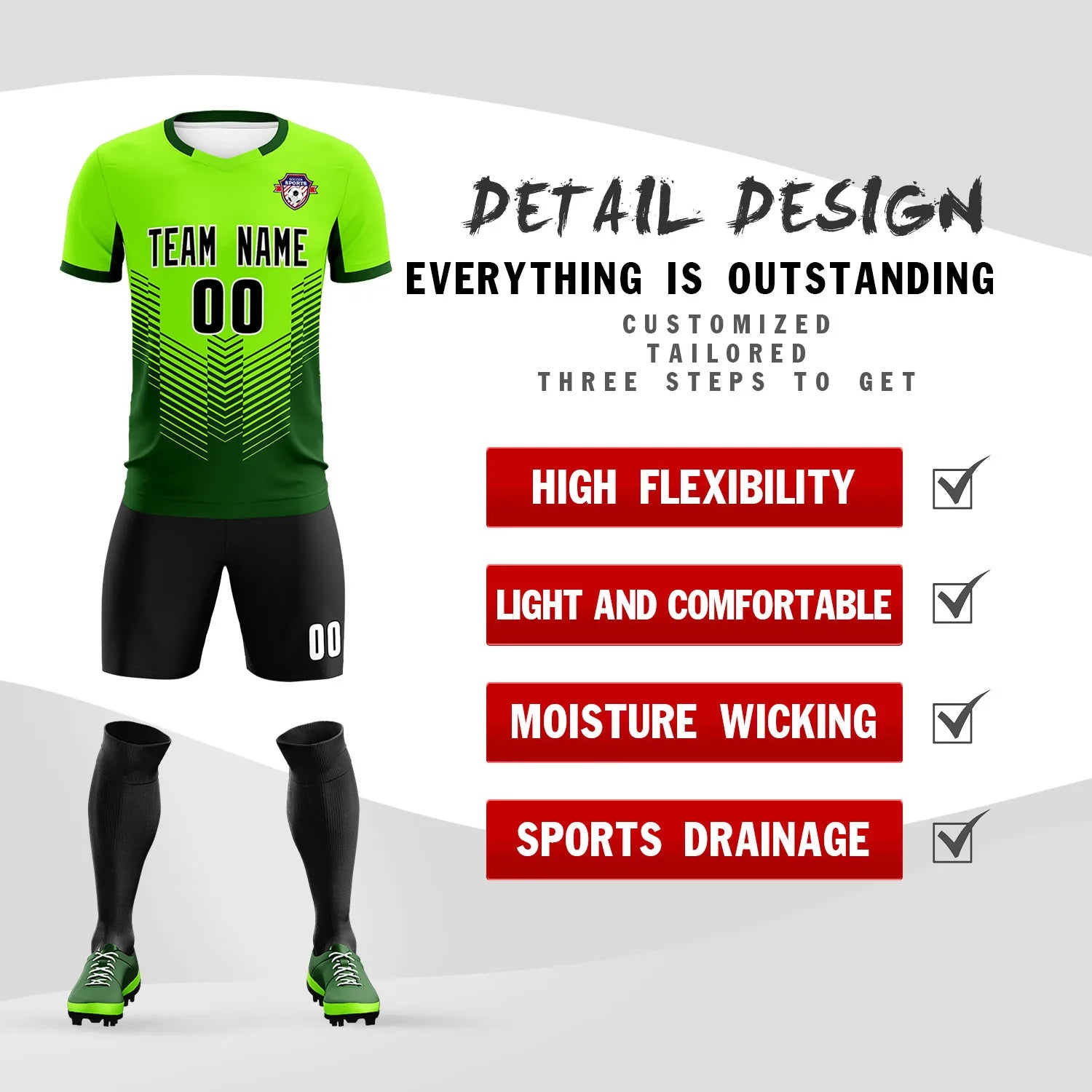 Custom Neon Green Kelly Green Sport Soccer Sets Jersey