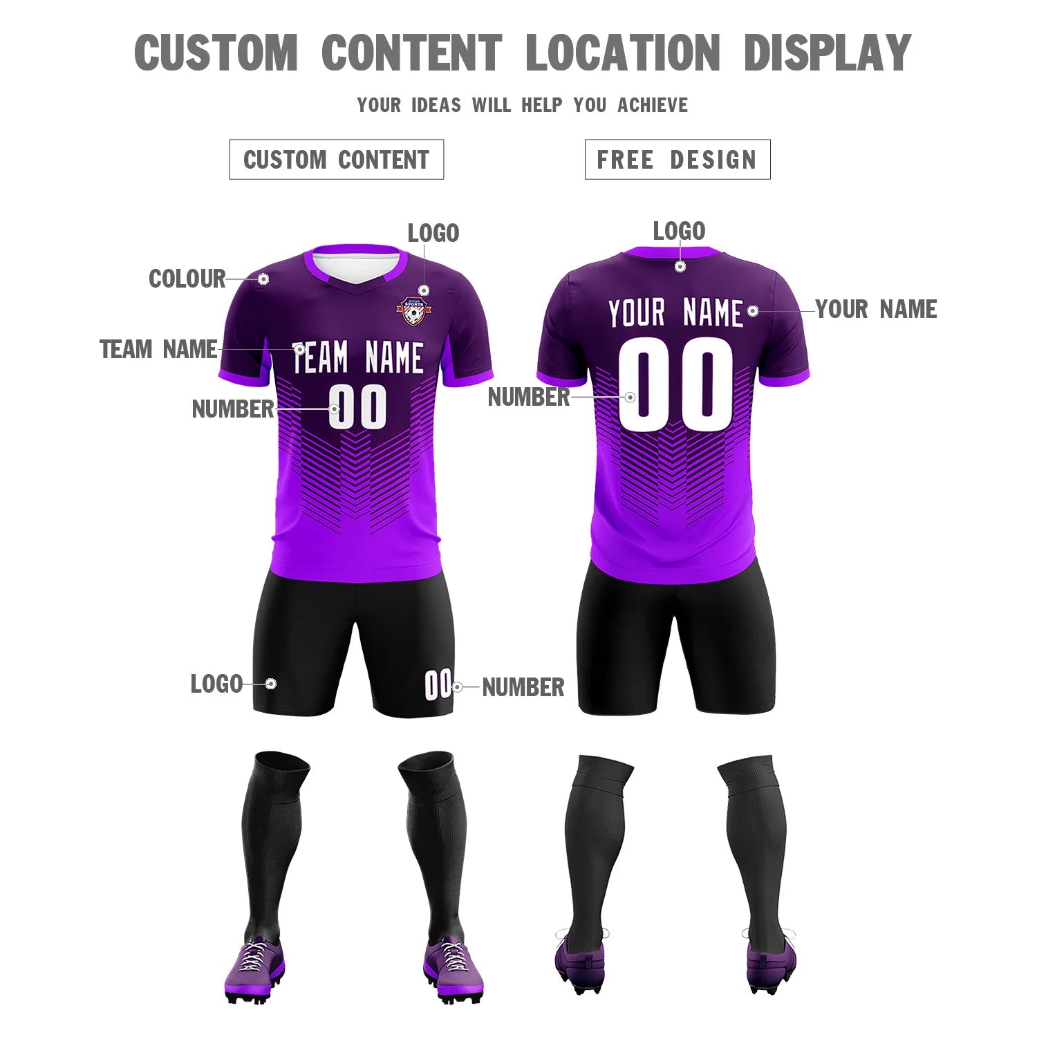 Custom Dark Purple Purple Sport Soccer Sets Jersey