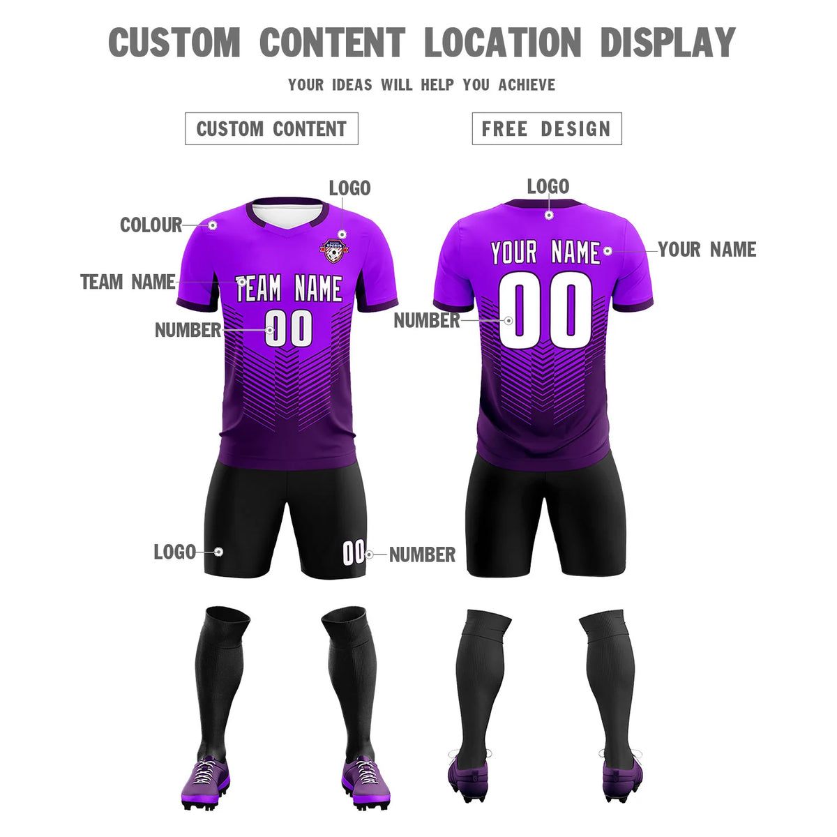 Custom Purple Dark Purple Sport Soccer Sets Jersey