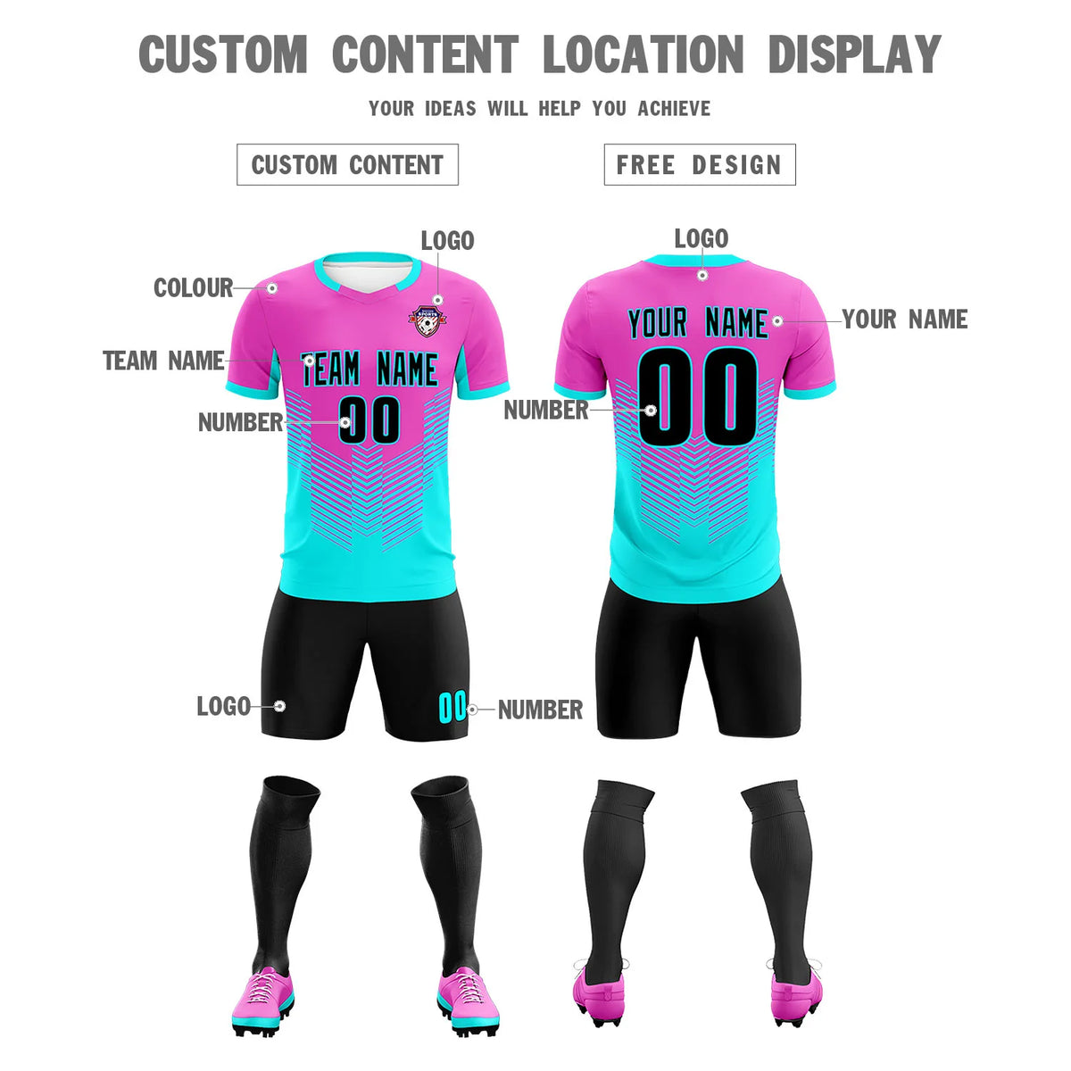 Custom Pink Bright Green Sport Soccer Sets Jersey