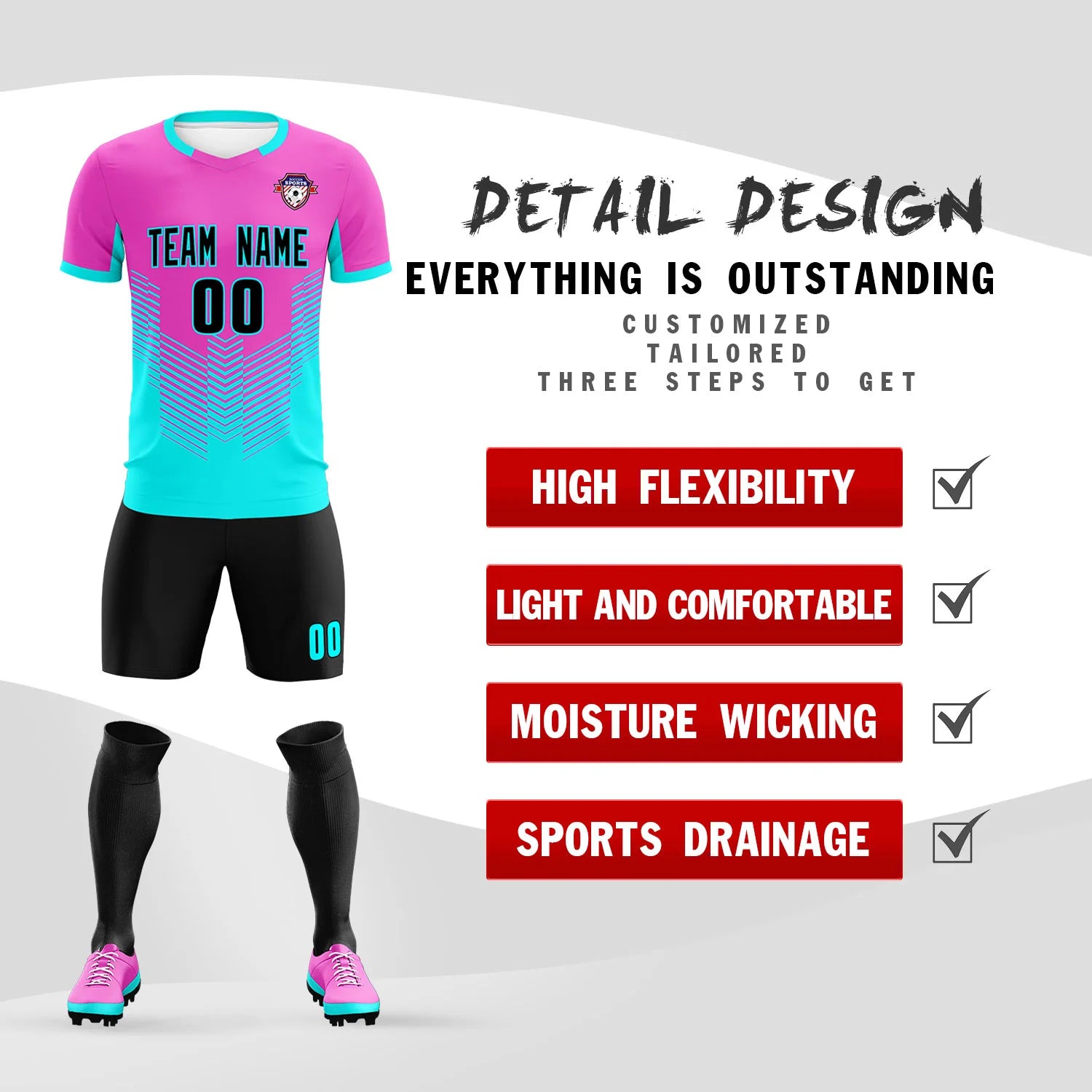 Custom Pink Bright Green Sport Soccer Sets Jersey