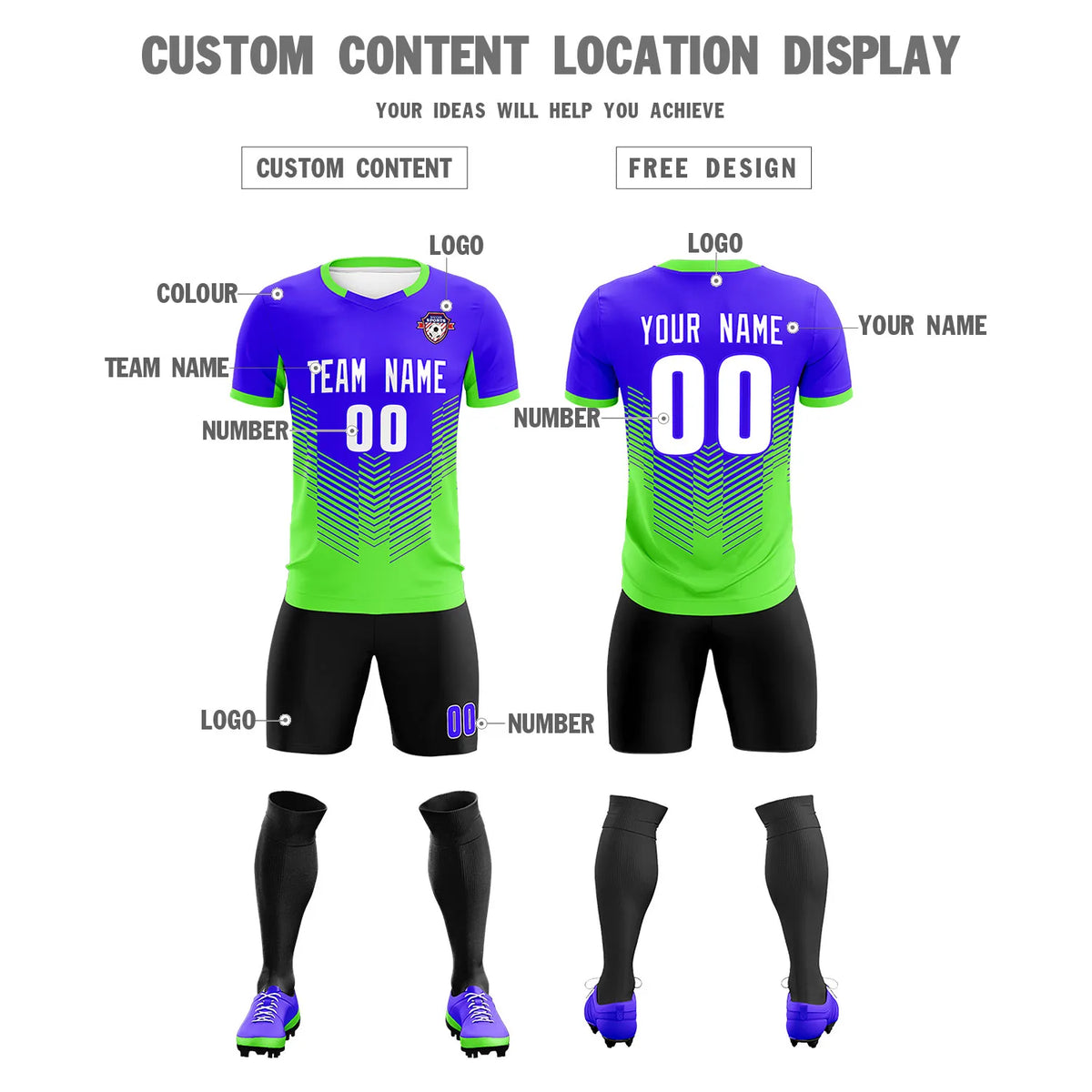 Custom Royal Blue Neon Green Sport Soccer Sets Jersey