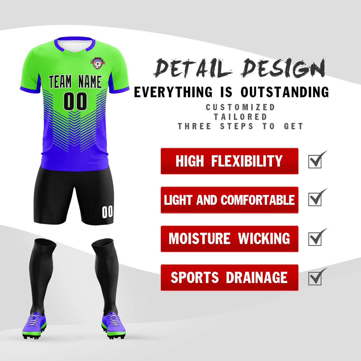 Custom Neon Green Royal Blue Sport Soccer Sets Jersey