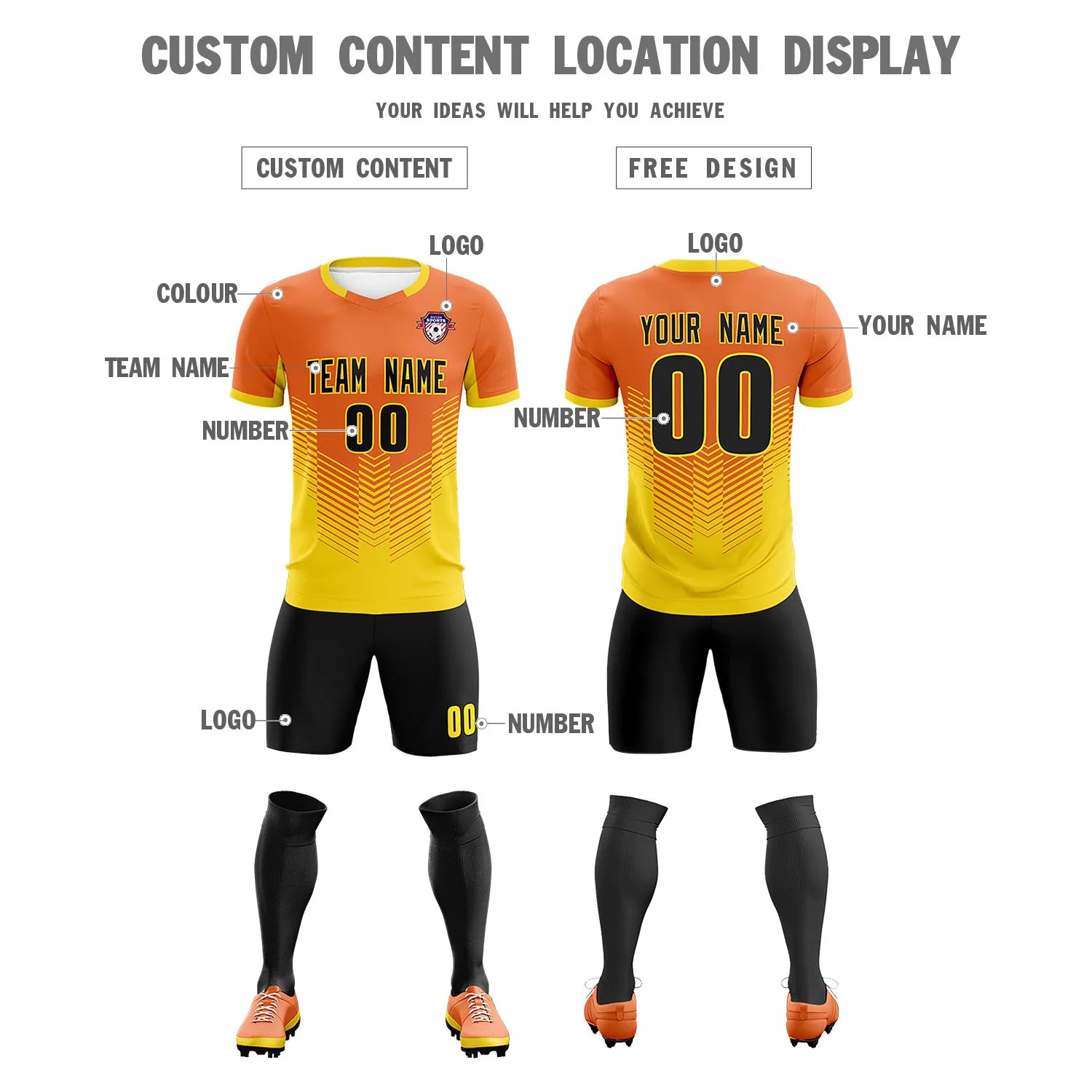 Custom Orange Yellow Sport Soccer Sets Jersey