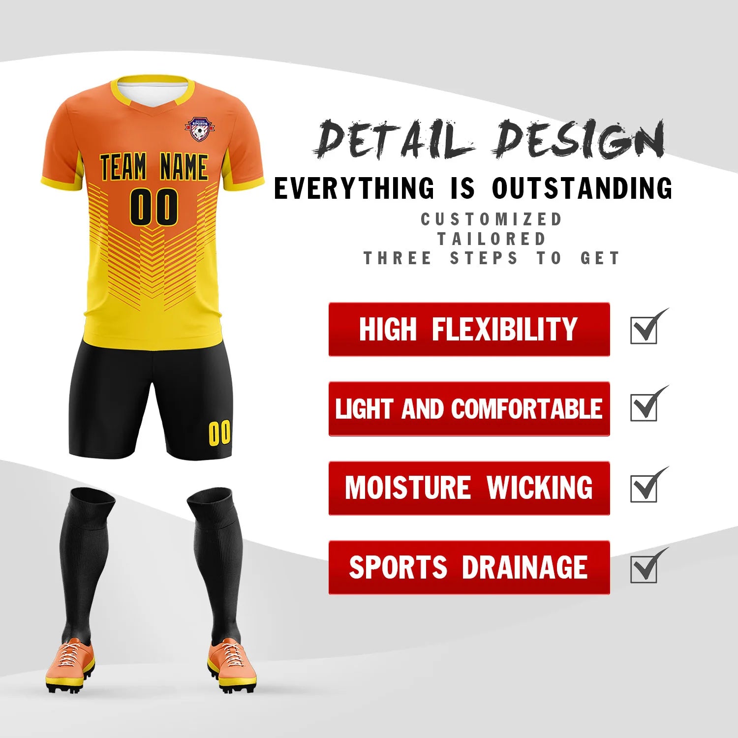 Custom Orange Yellow Sport Soccer Sets Jersey