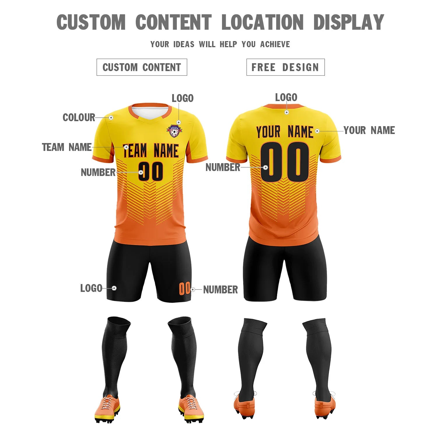 Custom Yellow Orange Sport Soccer Sets Jersey