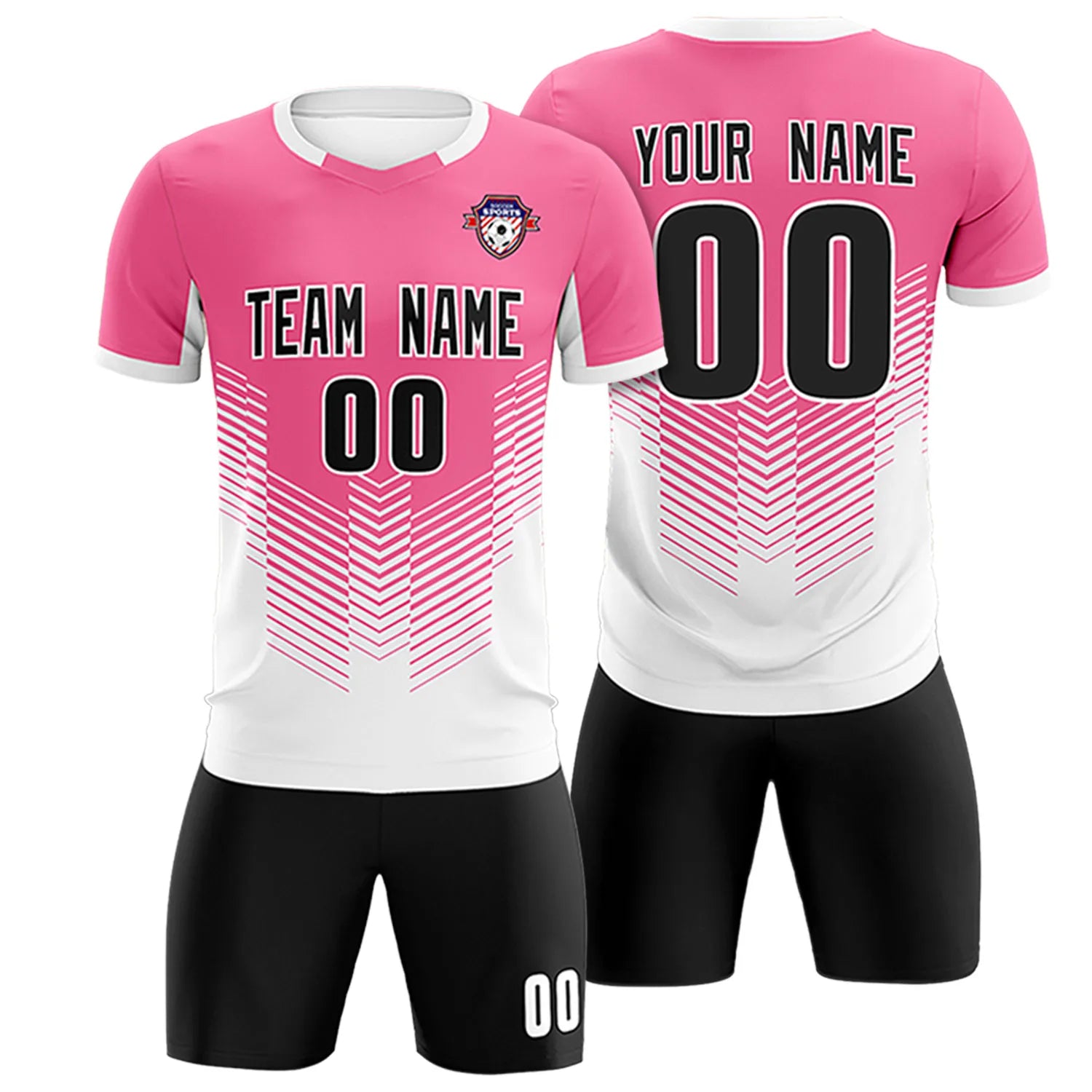 Custom Pink White Sport Soccer Sets Jersey