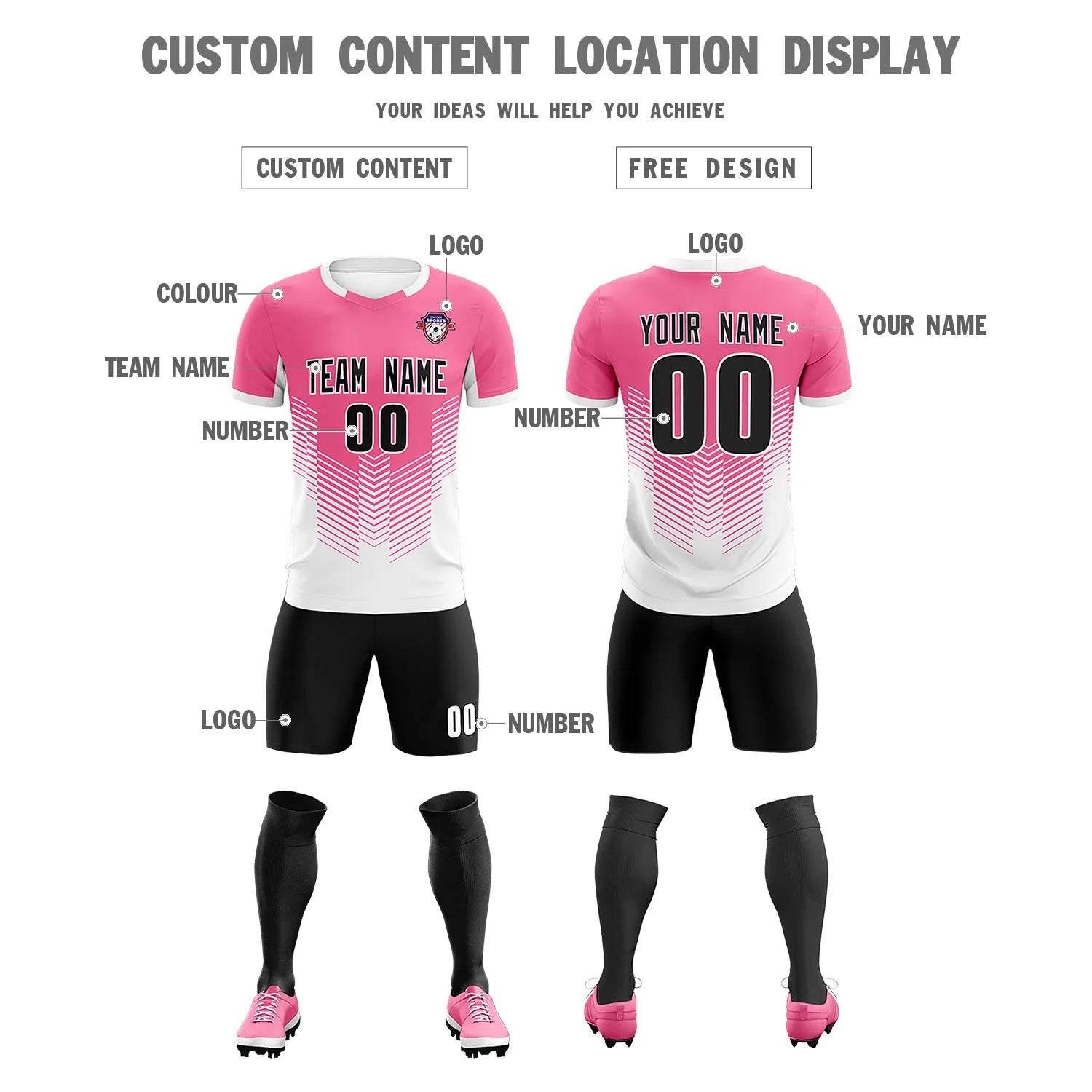 Custom Pink White Sport Soccer Sets Jersey