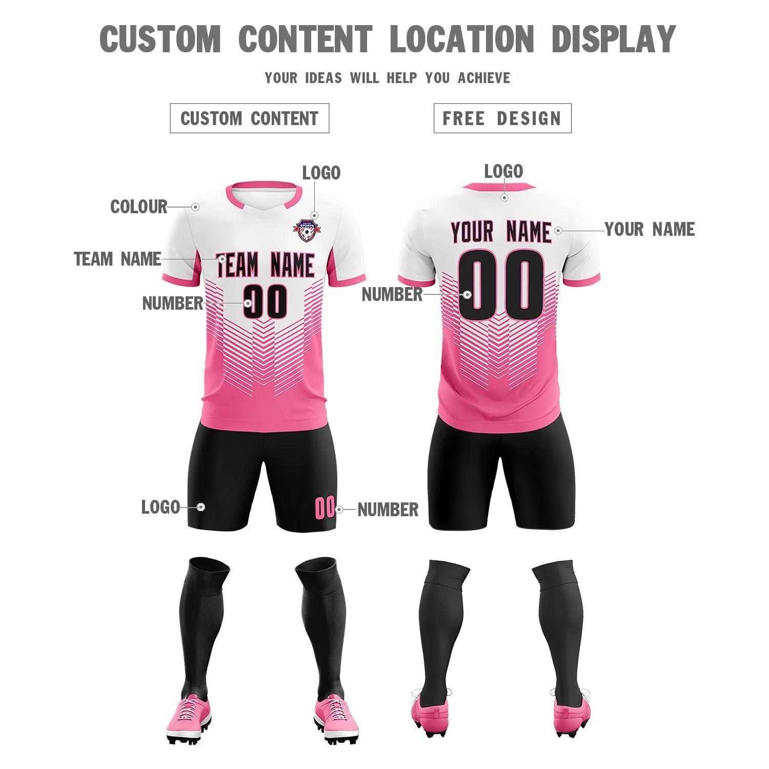 Custom White Pink Sport Soccer Sets Jersey