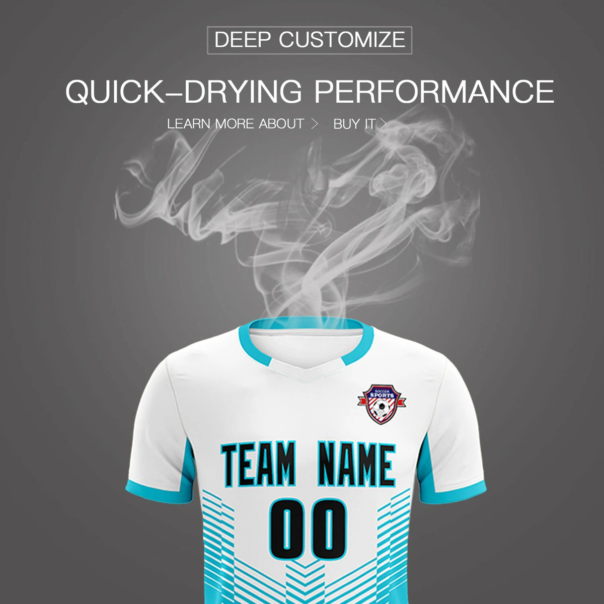 Custom White Aqua Sport Soccer Sets Jersey