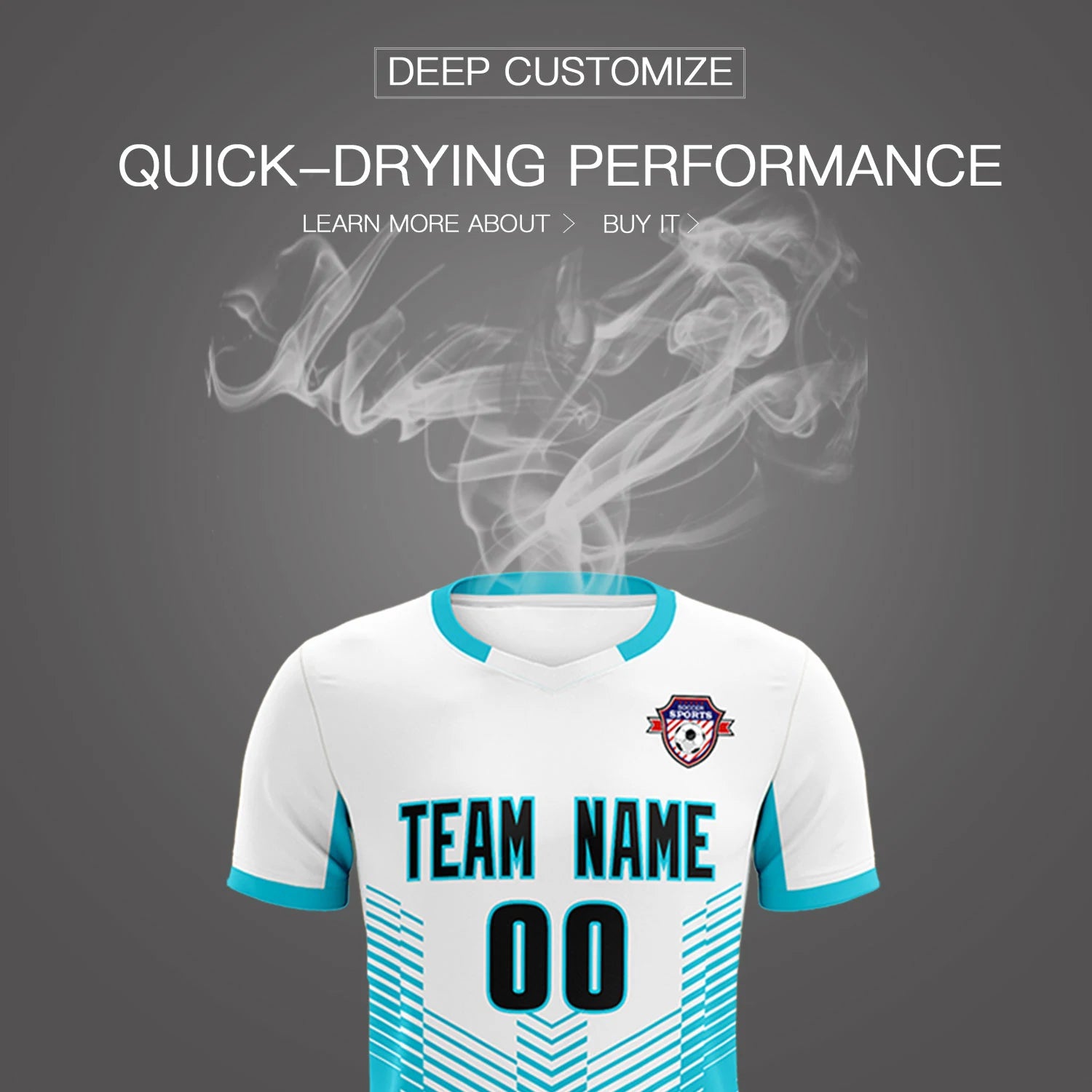 Custom White Aqua Sport Soccer Sets Jersey
