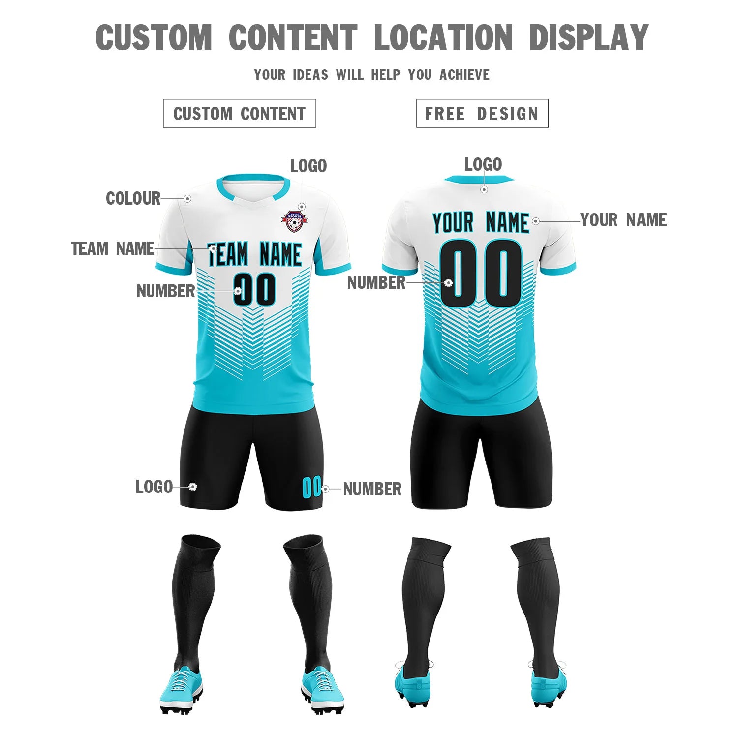 Custom White Aqua Sport Soccer Sets Jersey