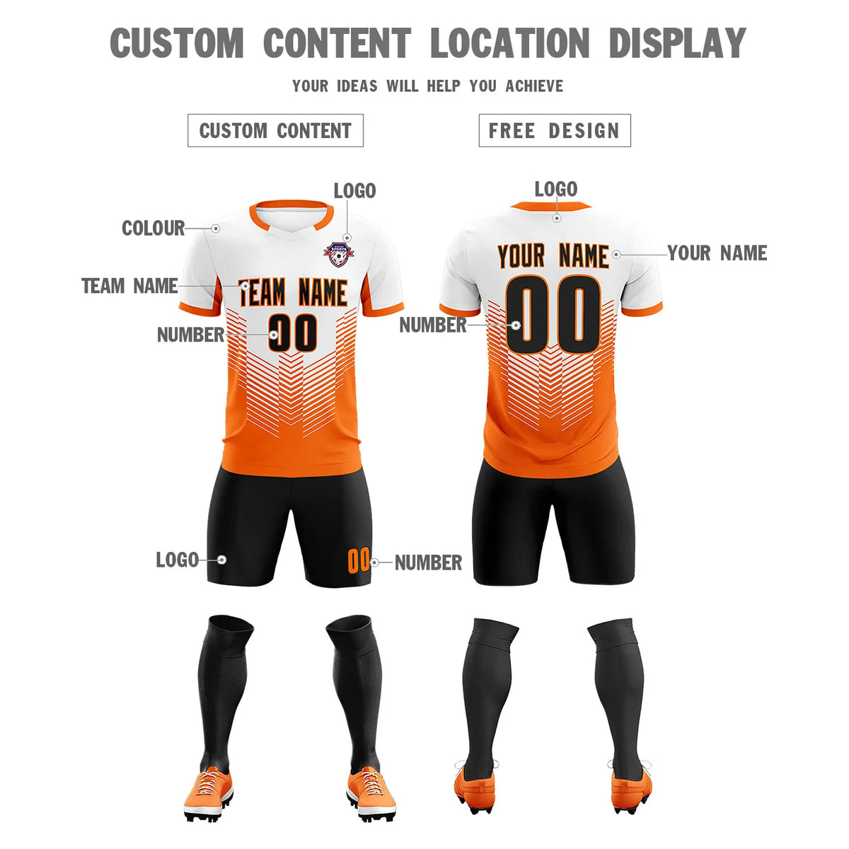 Custom White Orange Sport Soccer Sets Jersey