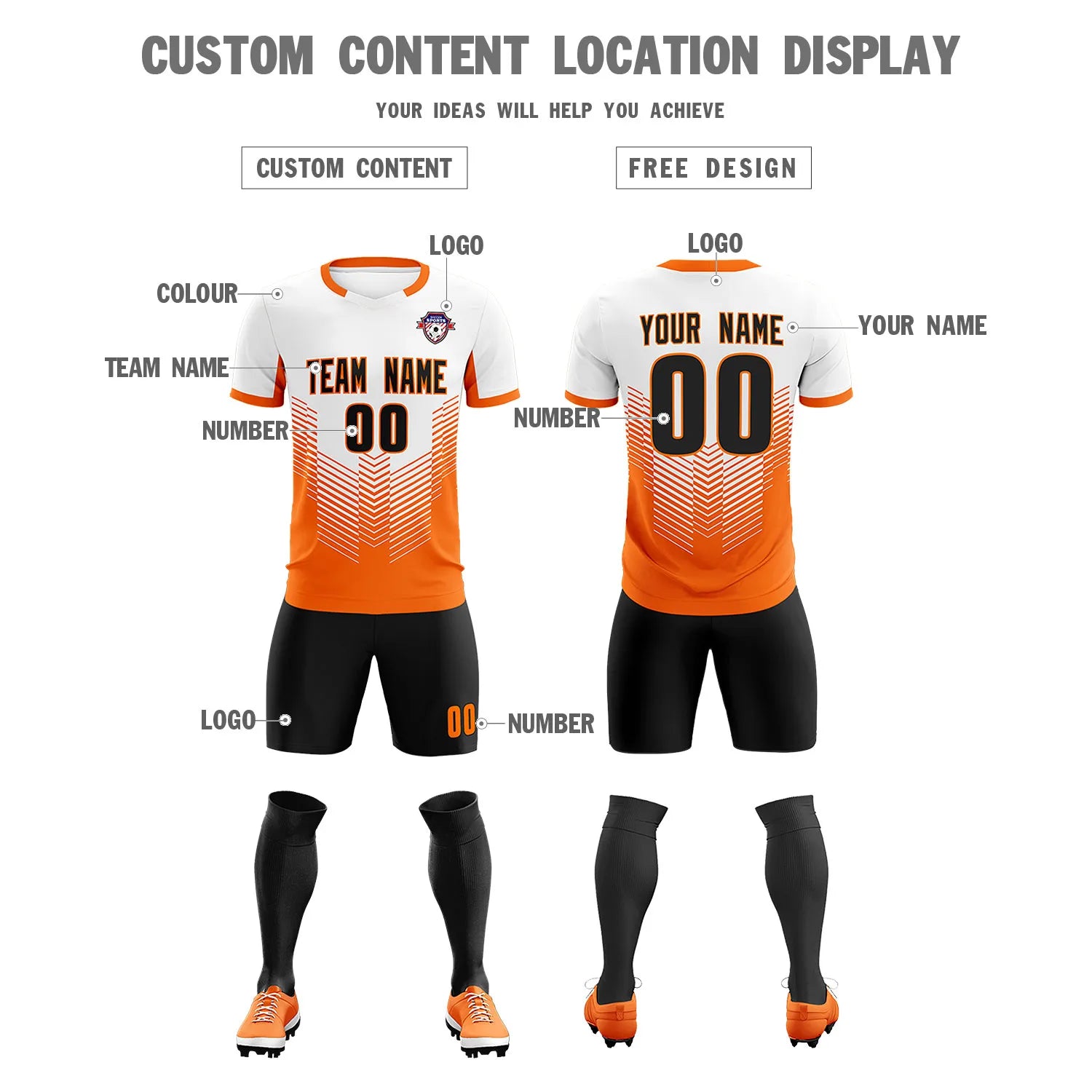 Custom White Orange Sport Soccer Sets Jersey