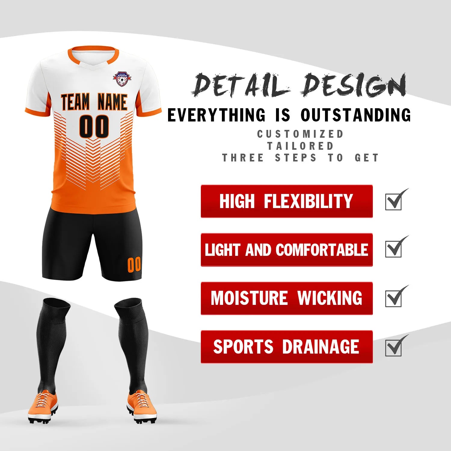 Custom White Orange Sport Soccer Sets Jersey