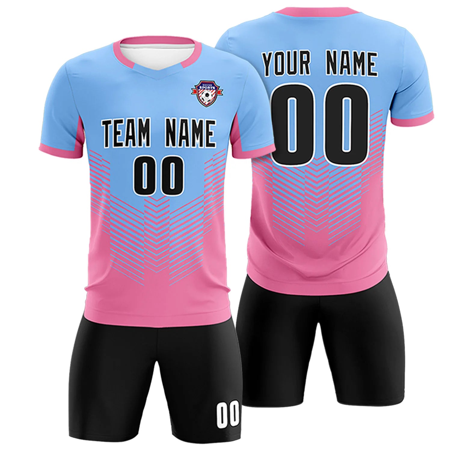 Custom Powder Blue Pink Sport Soccer Sets Jersey