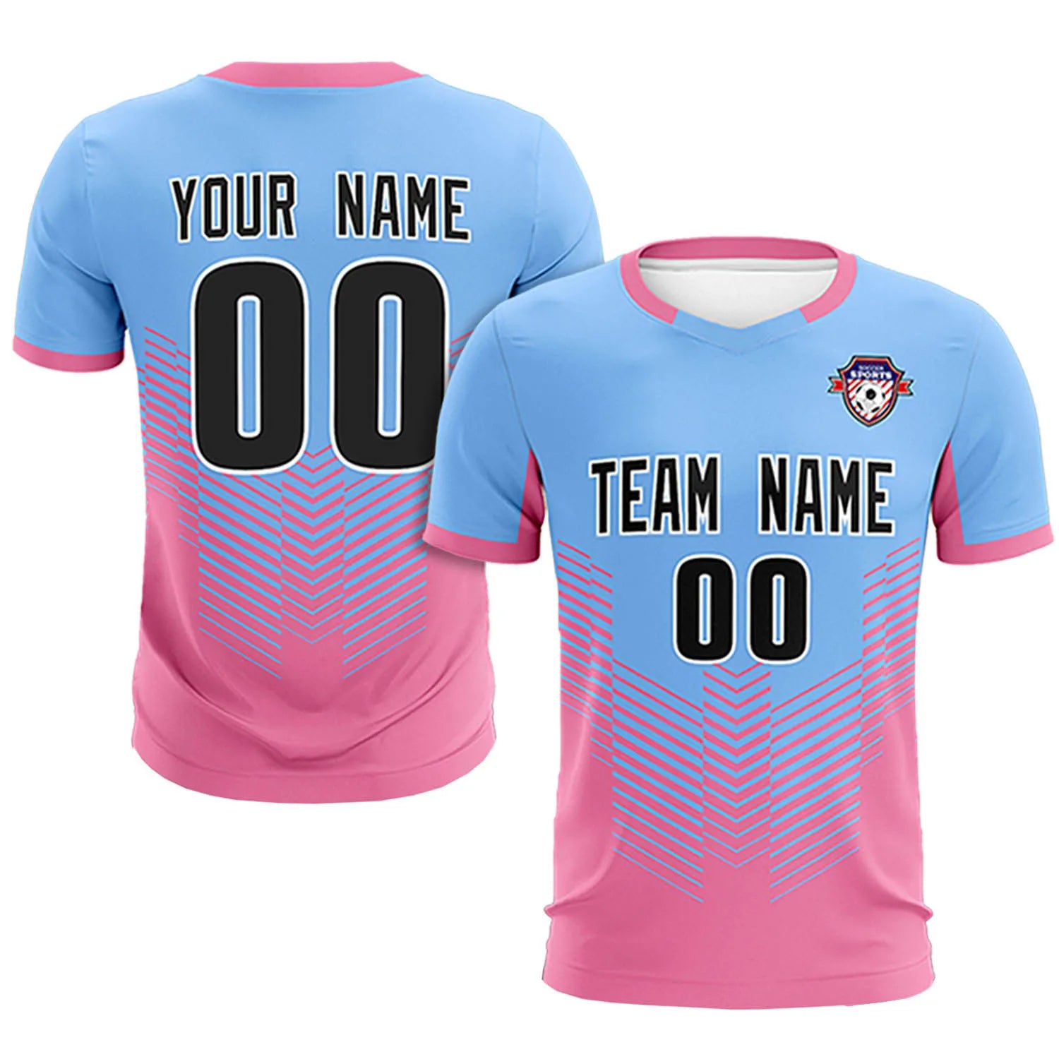 Custom Powder Blue Pink Sport Soccer Sets Jersey